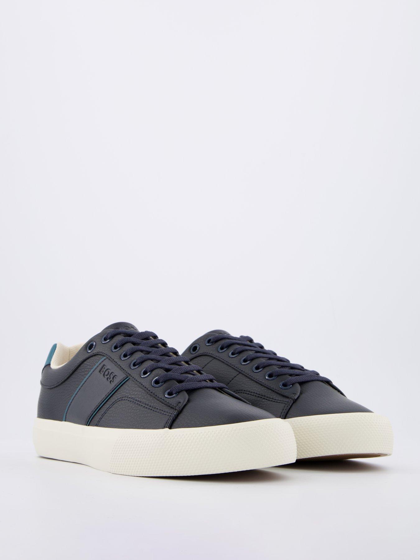 Image 6 of 7 of BOSS Aiden Pipe Trim Leather Lace Tennis Sneakers - Navy