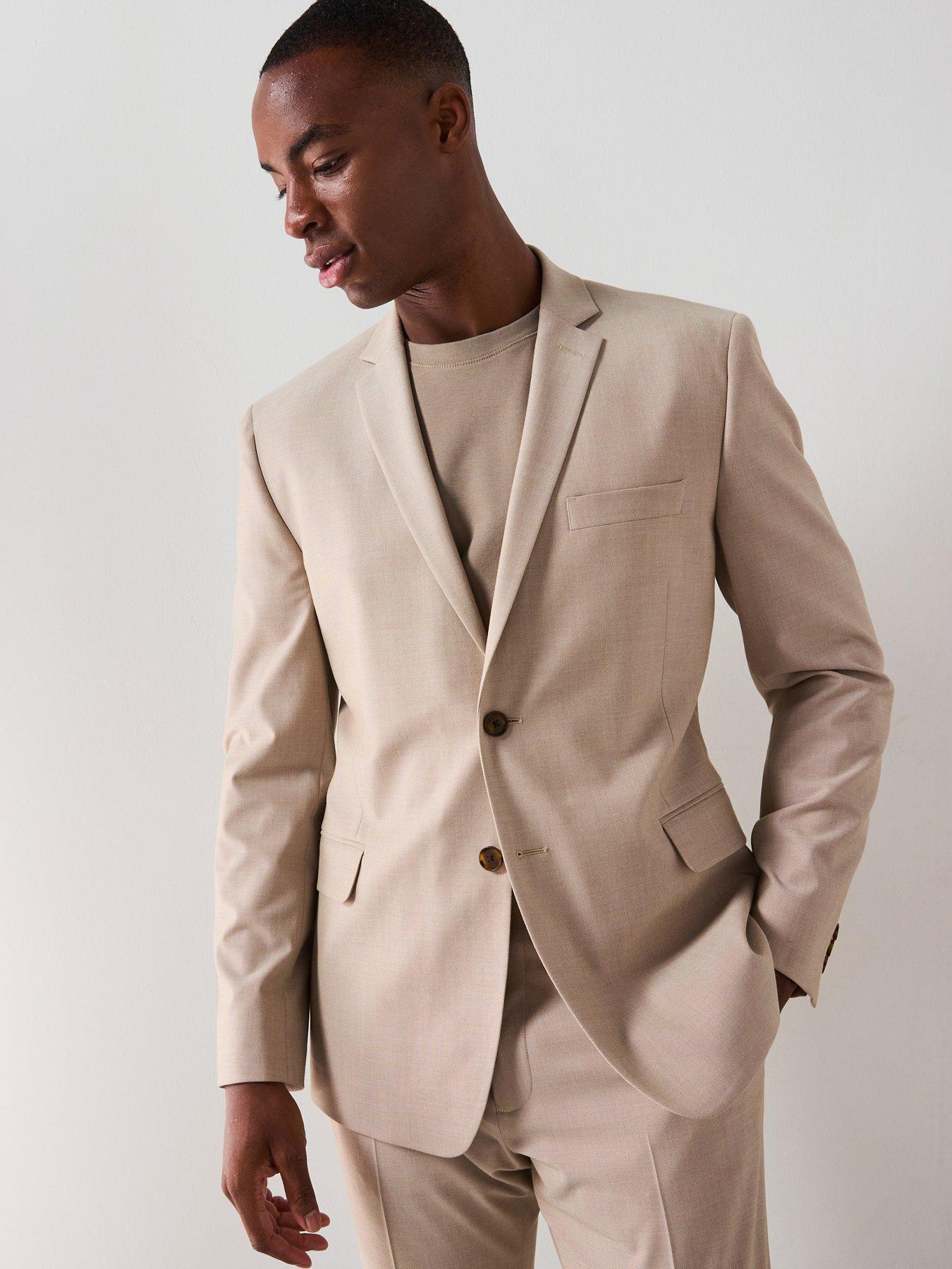 undefined Slim Fit Stretch Suit Jacket - Stone