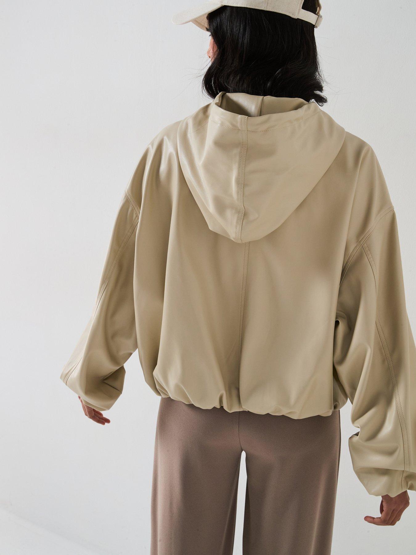 Image 2 of 6 of V by Very Faux Leather Hooded Bomber Jacket - Cream