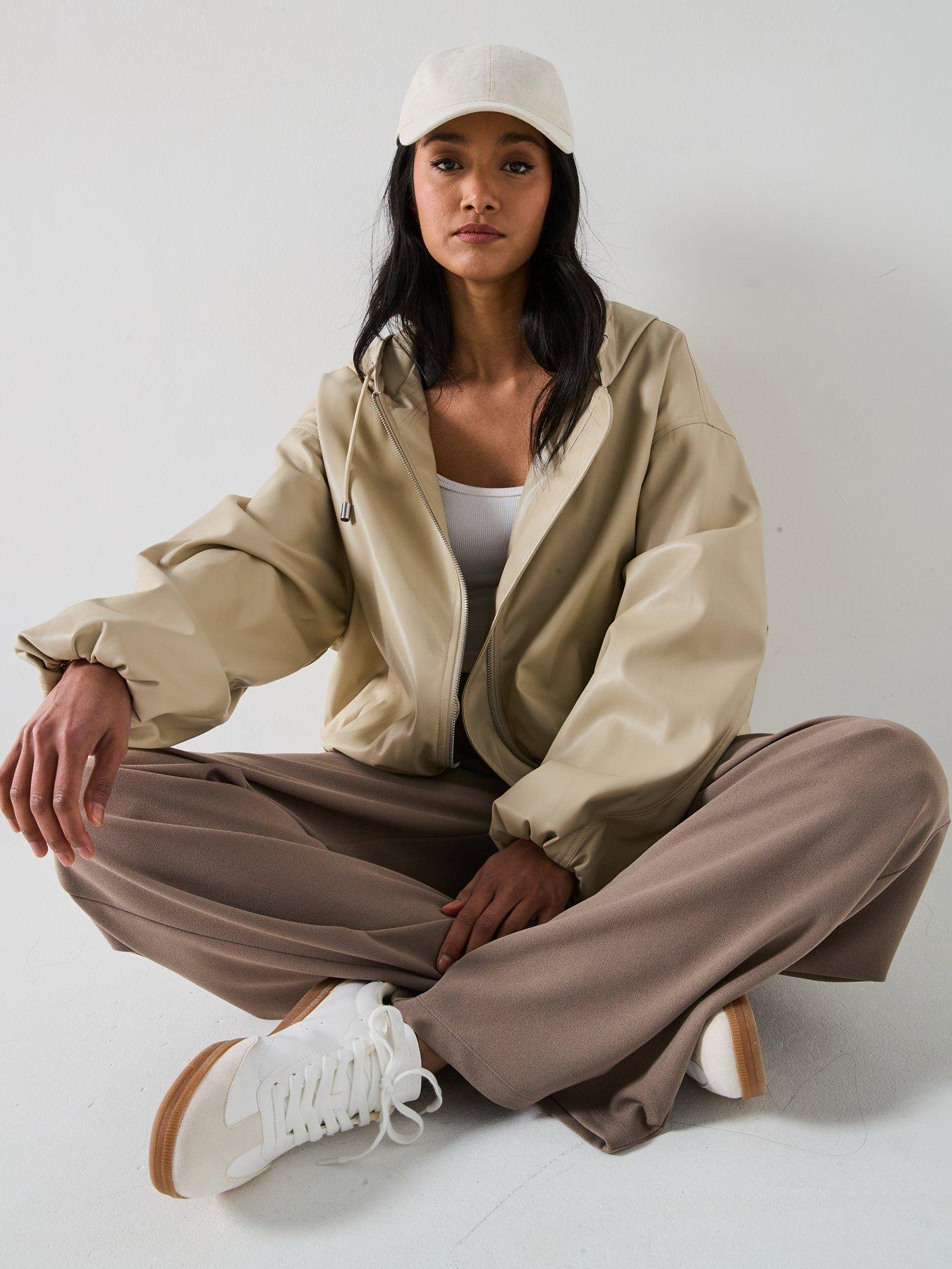 Image 4 of 6 of V by Very Faux Leather Hooded Bomber Jacket - Cream