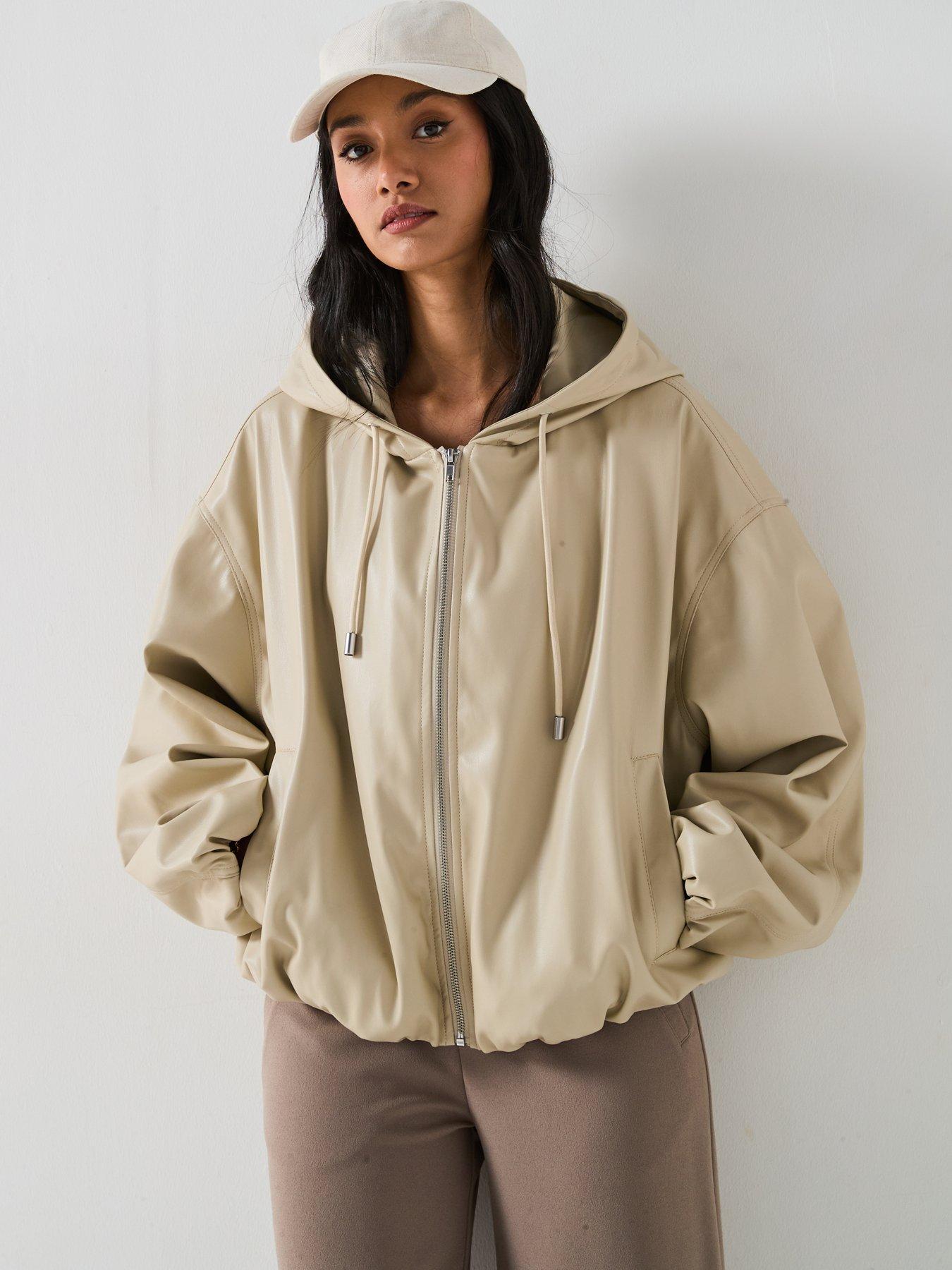 Image 5 of 6 of V by Very Faux Leather Hooded Bomber Jacket - Cream