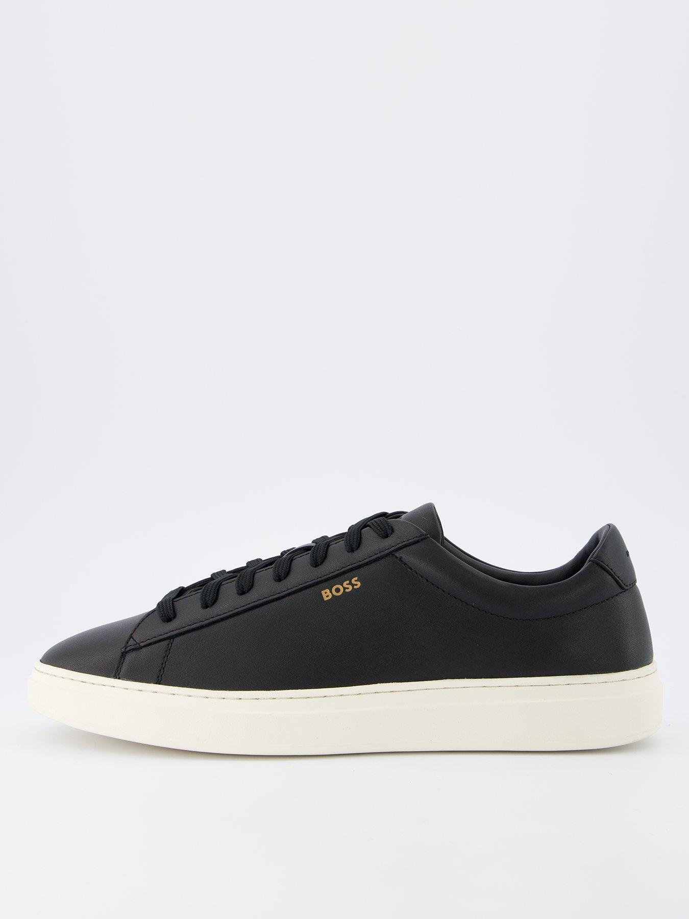 BOSS Kieran Gold Logo Leather Lace Sneaker- Black/white, Black/White, Size 7, Men