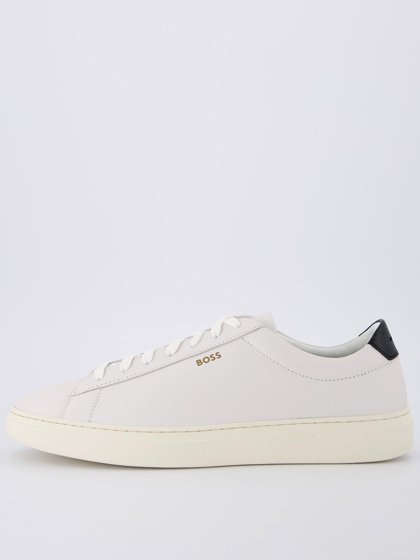 undefined Kieran Gold Logo Leather Lace Sneakers - White