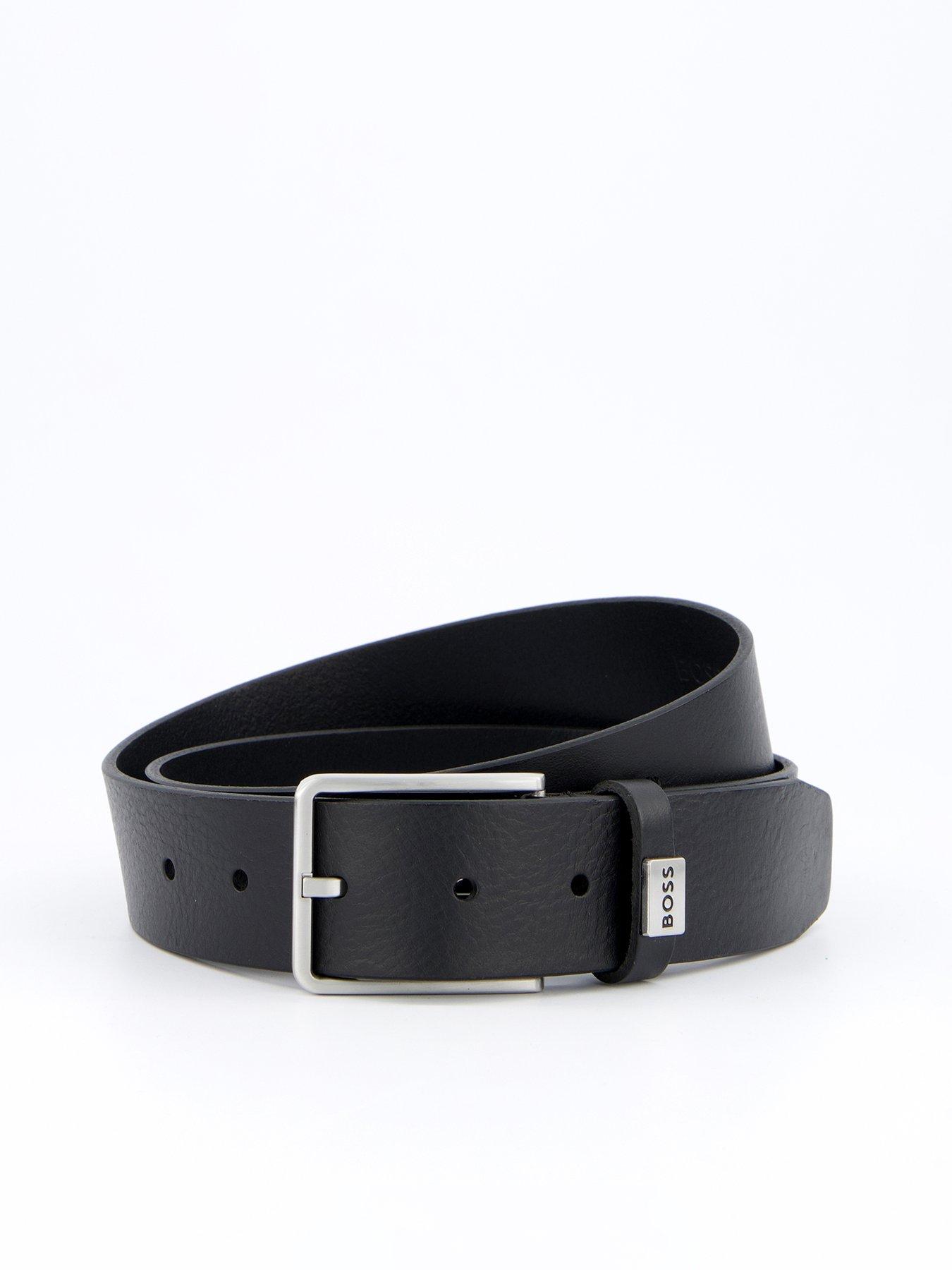 BOSS Elio 3.5cm Small Logo Leather Belt- Black