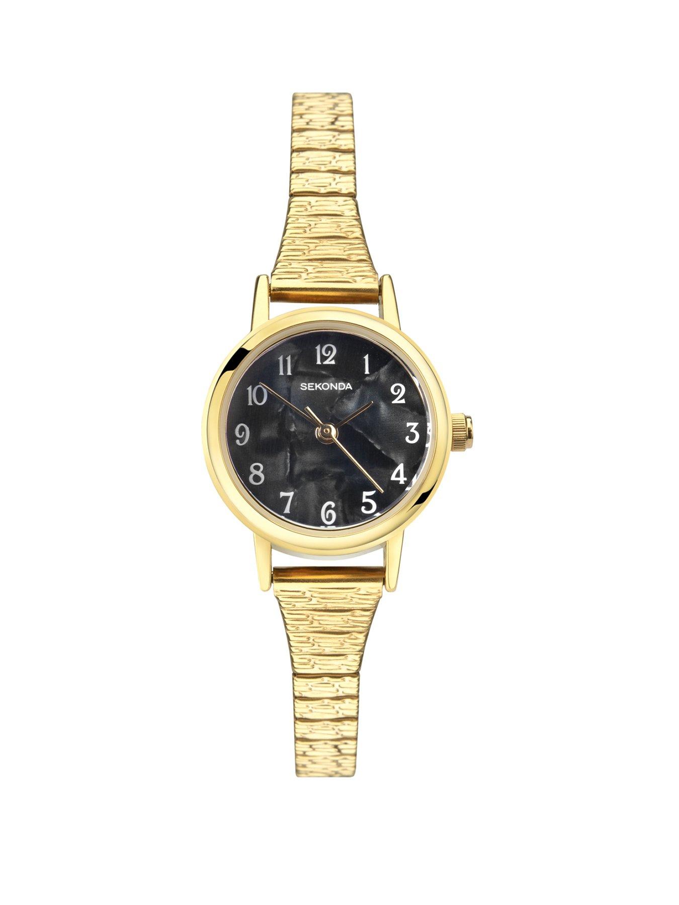 Product photograph of Sekonda Womens Connolly Gold Stainless Steel Bracelet With Black Dial Analogue Watch from very.co.uk