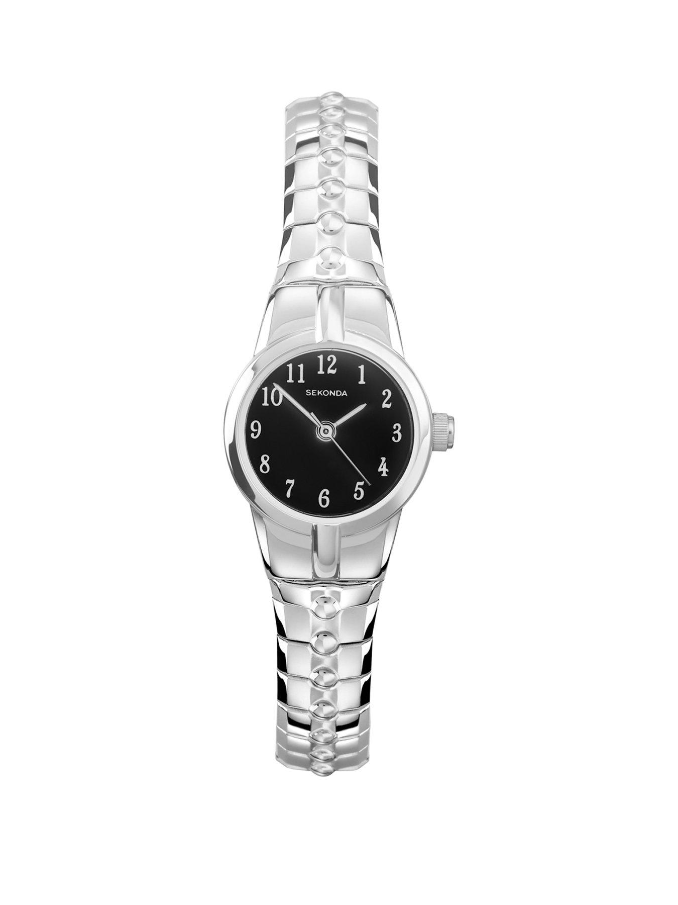 Product photograph of Sekonda Womens Newton Silver Stainless Steel Bracelet With Black Dial Analogue Watch from very.co.uk