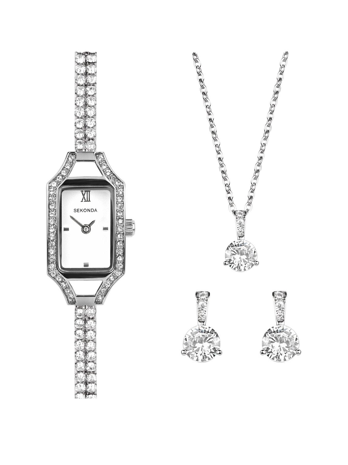 undefined Womens Gatsby Silver Brass Bracelet with Silver White Dial Analogue Gift Set