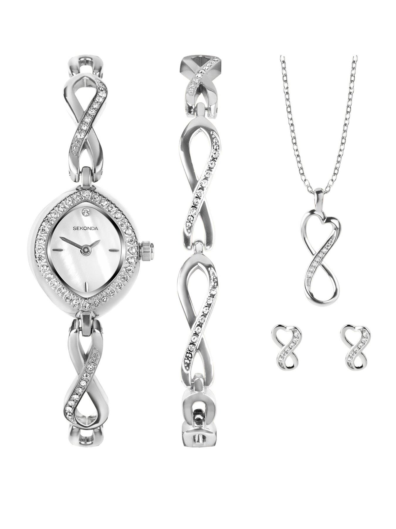 Sekonda Womens Infinity Silver Alloy Bracelet with White Dial Analogue Gift Set