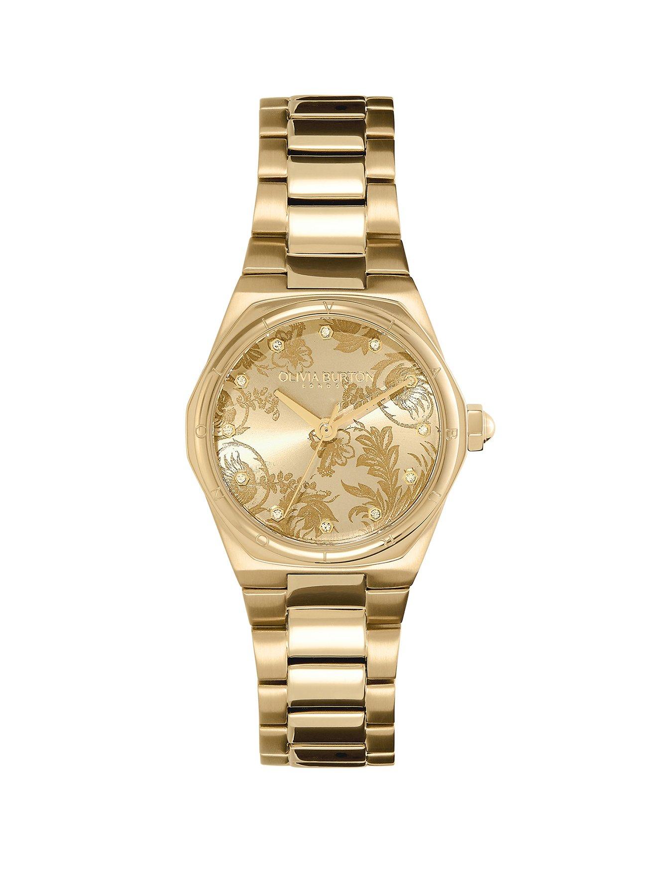 Product photograph of Olivia Burton 28mm Gp Light Gold Toile Design Dial 3 Link Ss Bracelet from very.co.uk