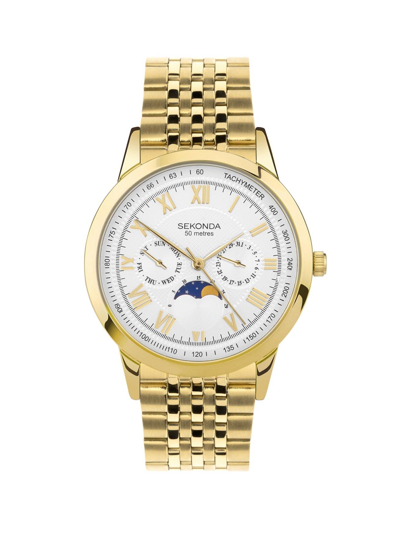 Product photograph of Sekonda Sekonda Mens Armstrong Gold Stainless Steel Bracelet With Silver White Dial Analogue Watch from very.co.uk