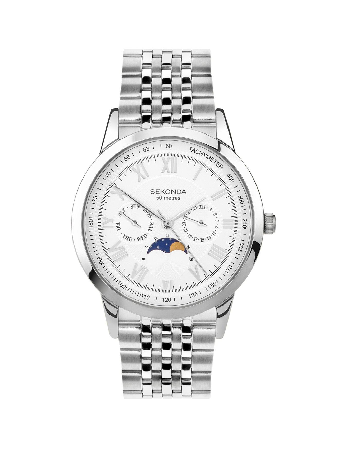 Product photograph of Sekonda Mens Armstrong Silver Stainless Steel Bracelet With Silver White Dial Analogue Watch from very.co.uk