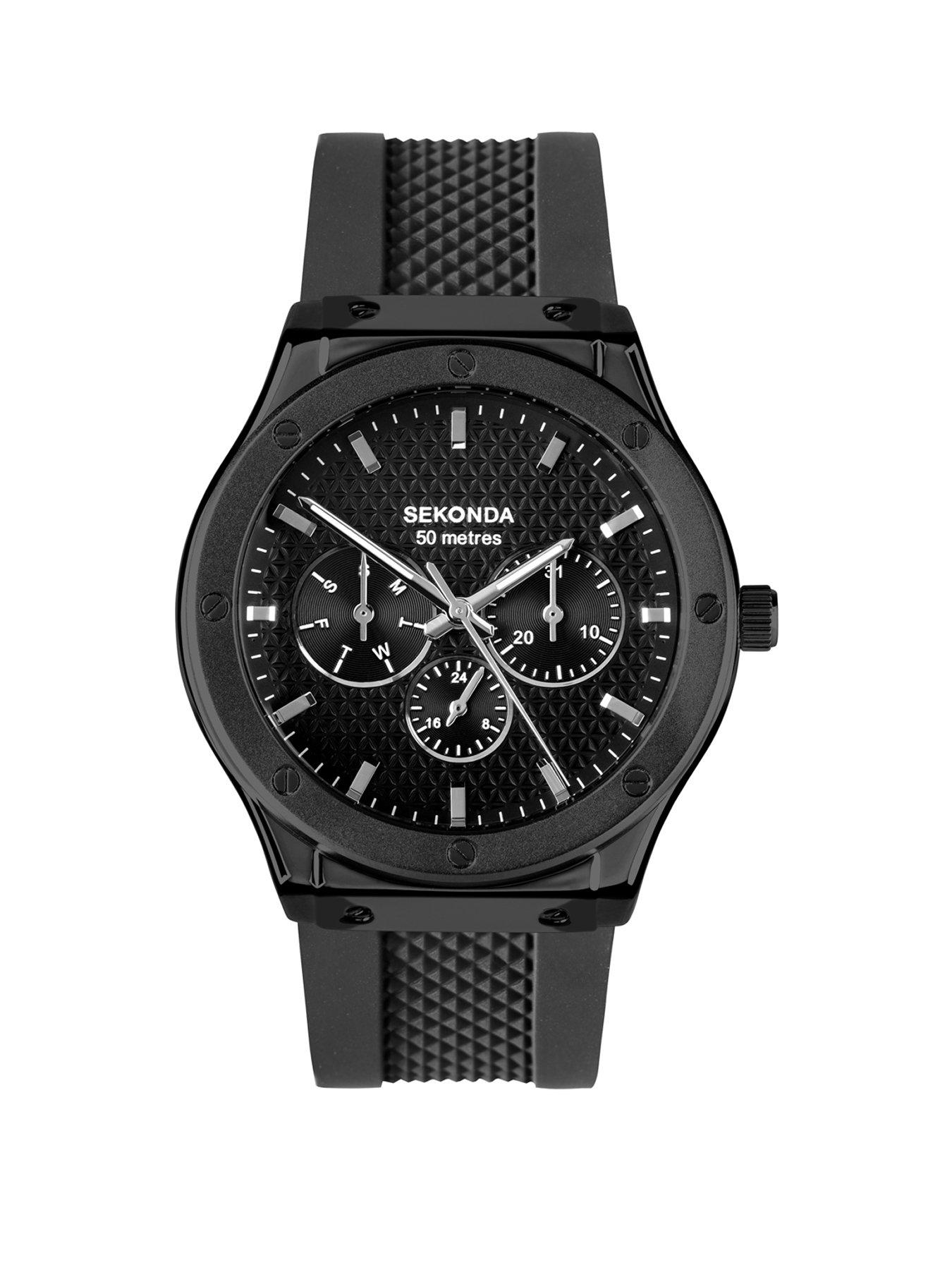 Product photograph of Sekonda Mens Titan Black Silicone Bracelet With Black Dial Analogue Watch from very.co.uk