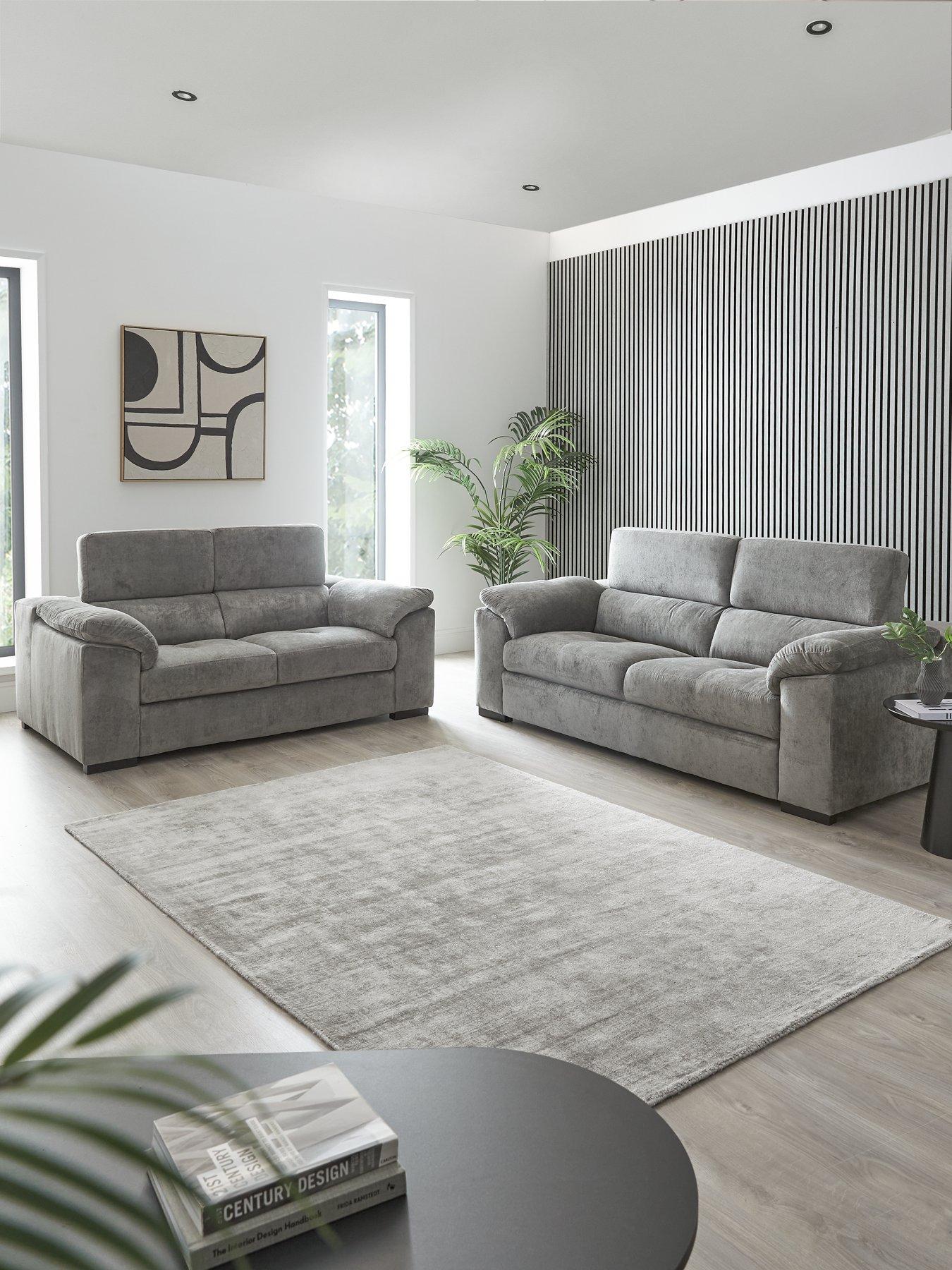 undefined Brady 3 + 2 Seater Fabric Sofa Set (Buy  &  SAVE!) - Grey/Walnut - FSC Certified
