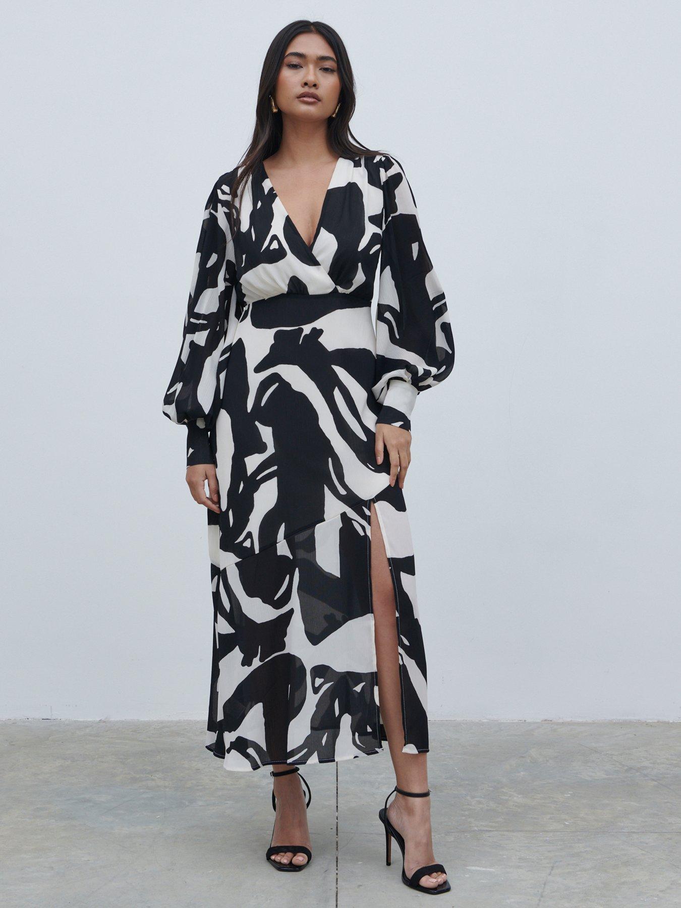 18490 Multicolor Balloon Sleeve Back Cutout Dress