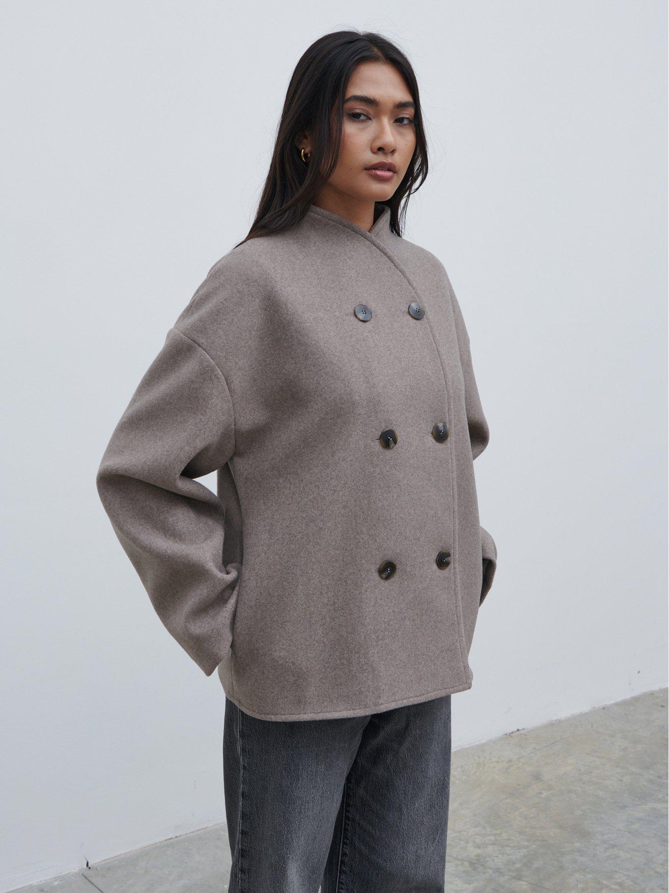 undefined Felted Button Down Jacket - Grey
