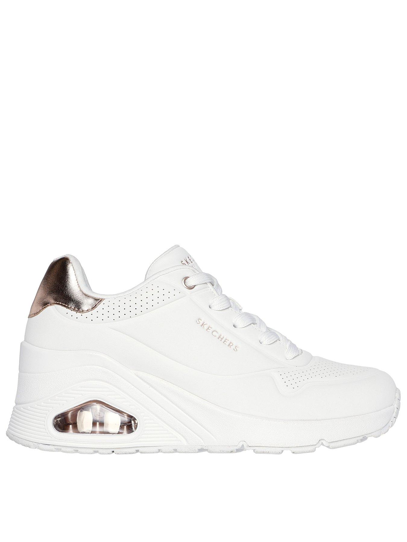 undefined Uno Duraleather Wedge Trainer - White Duraleather/ Rose Gold Trim