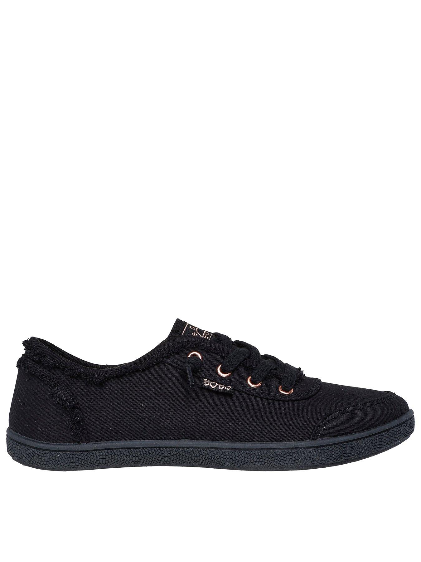 Image 1 of 5 of Skechers Bobs B Cute Slip On Faux Lace Trainer - Black Canvas/ Trim
