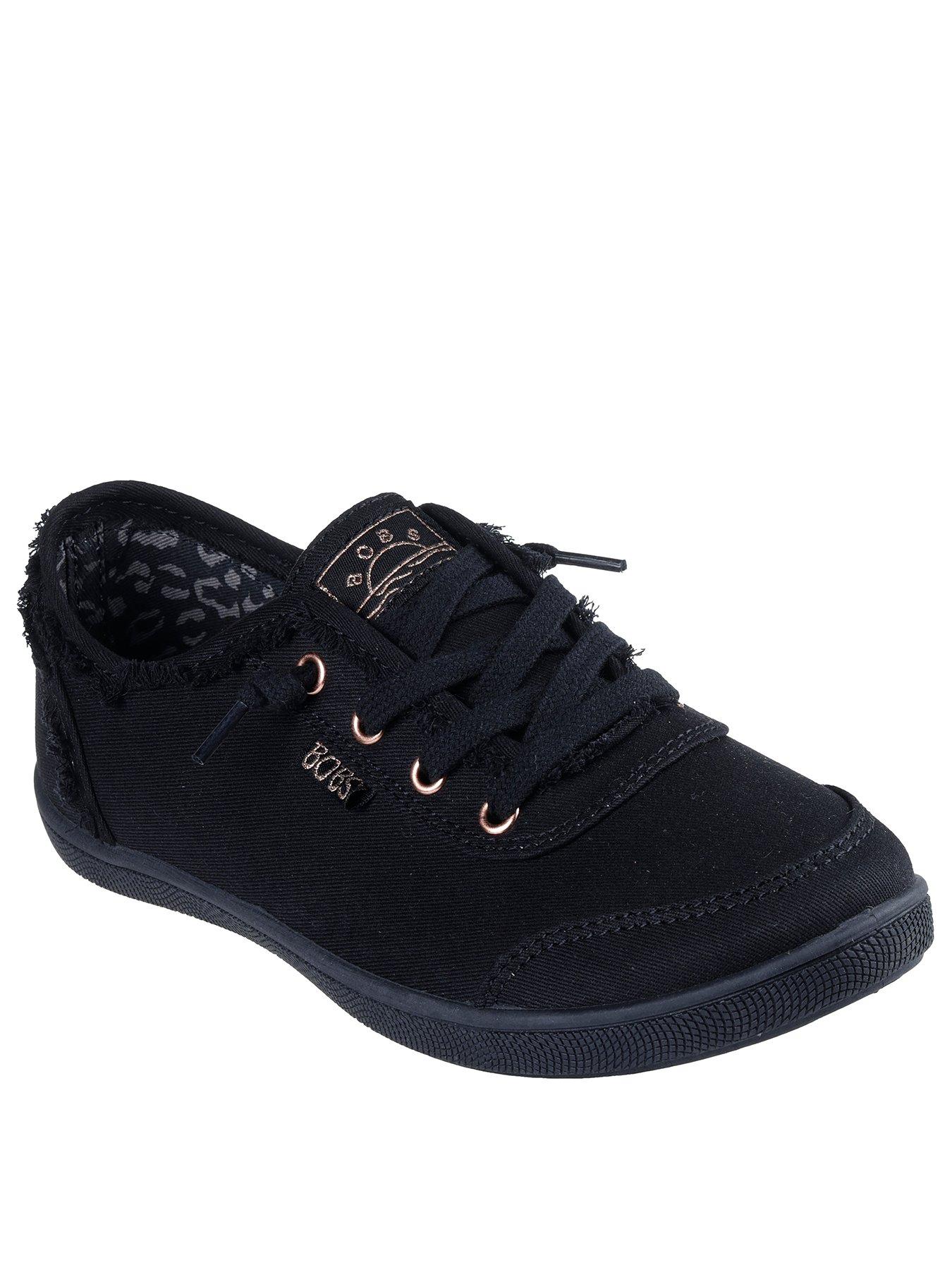 Image 2 of 5 of Skechers Bobs B Cute Slip On Faux Lace Trainer - Black Canvas/ Trim