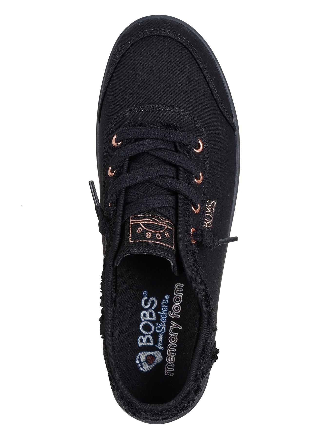 Image 3 of 5 of Skechers Bobs B Cute Slip On Faux Lace Trainer - Black Canvas/ Trim