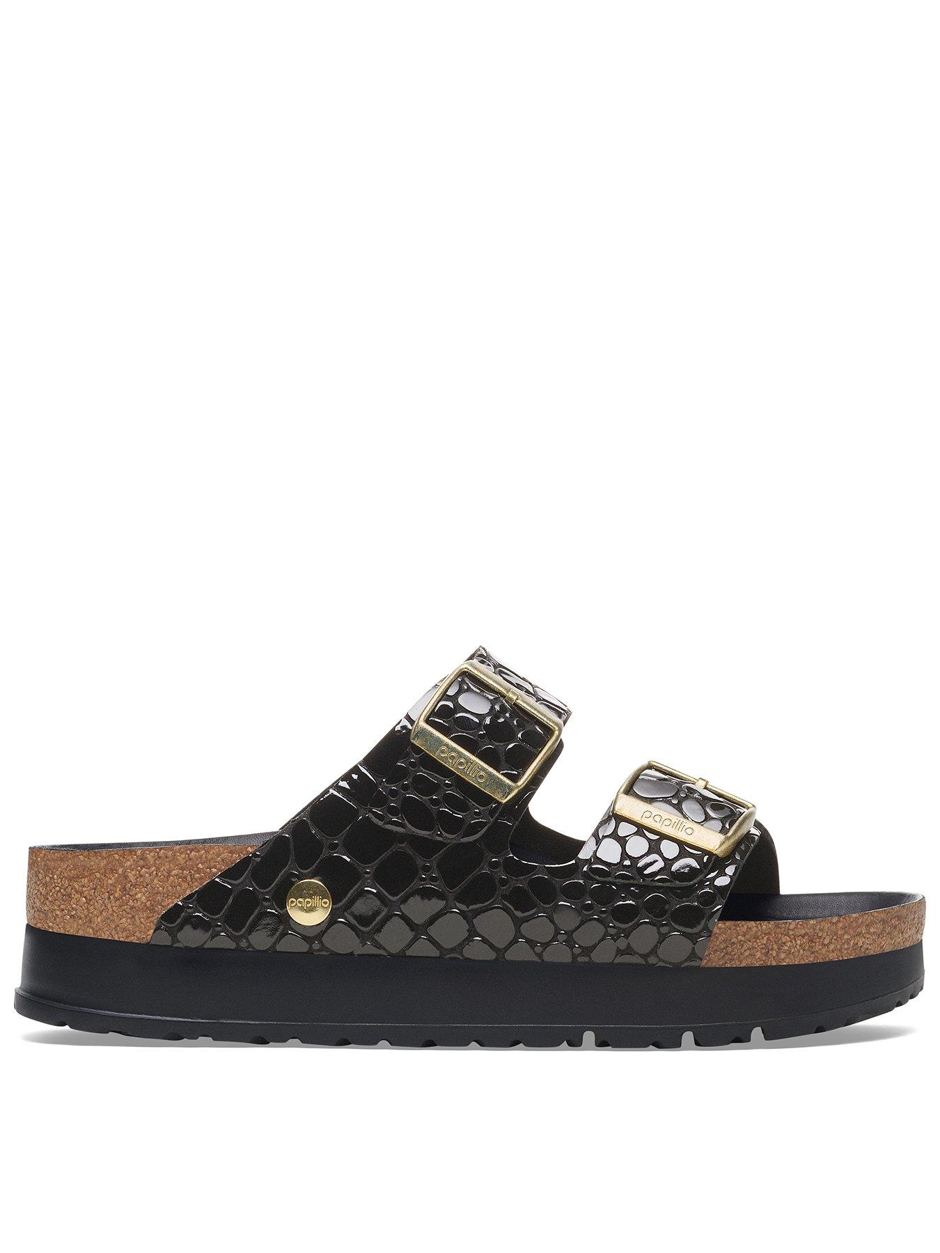 Birkenstock Arizona Flex Platform Shiny Croc Sandal - Black