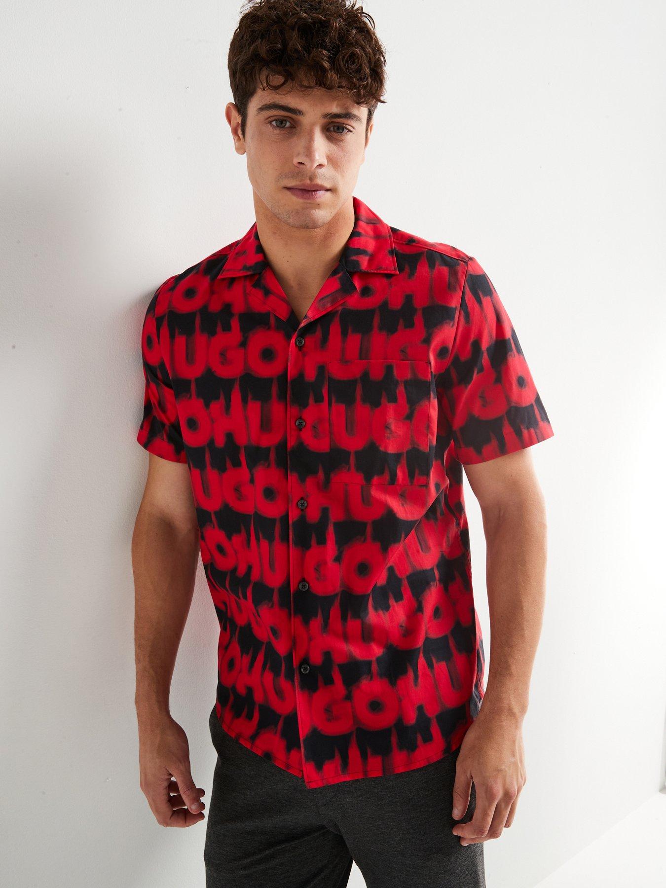 undefined Ellino Relaxed Fit All Over Print Cuban Short Sleeve Shirt - Red