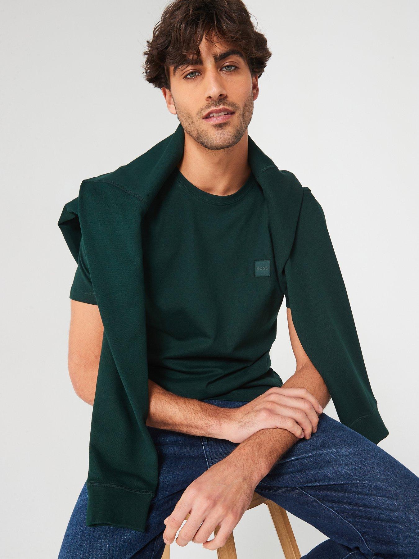 Image 1 of 6 of BOSS Tales Relaxed Fit Tonal Patch Logo T-Shirt - Dark Green