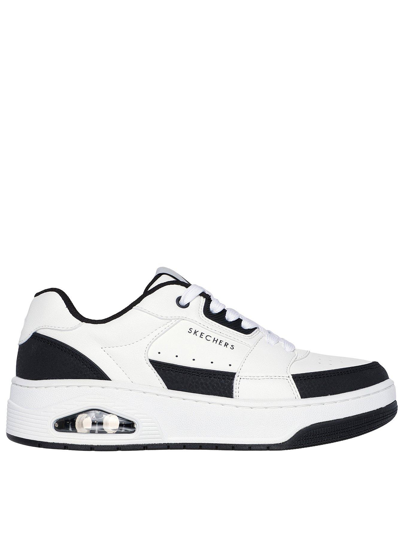 undefined Uno Court Embossed Leather Lace Up Court Trainer - White Leather/ Duraleather Black Trim