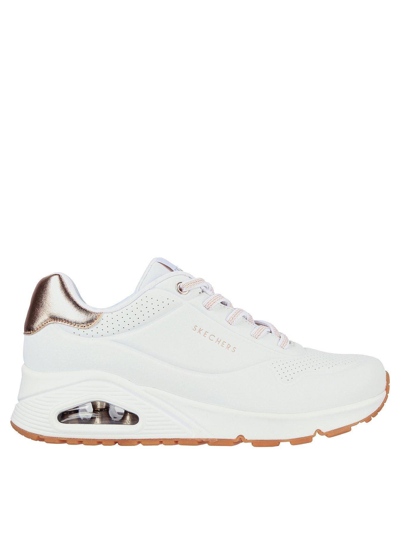undefined Uno Durabuck Metallic Trimmed Slip On Trainer - White/rose Gold Duraleather/mesh Trim