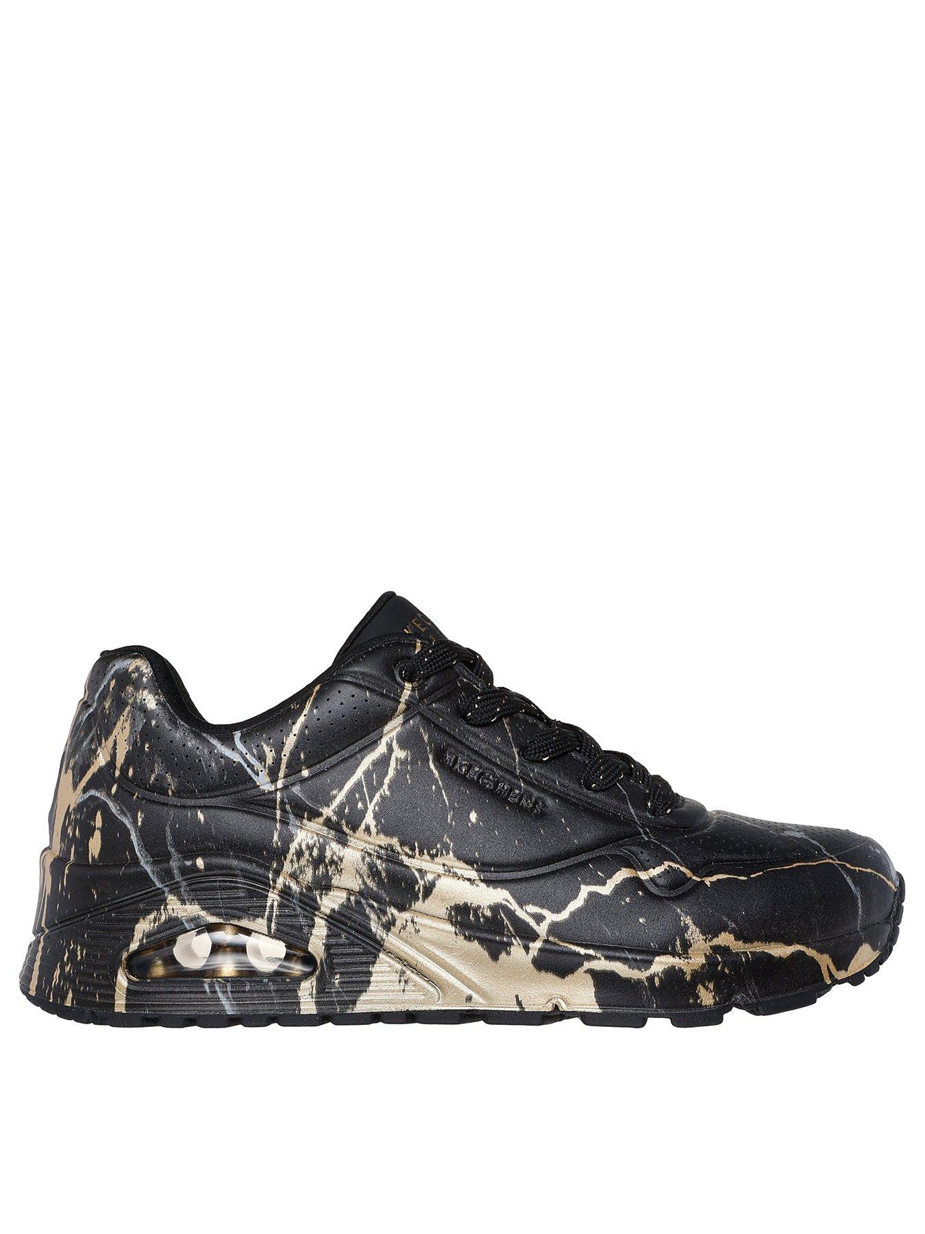 Skechers Uno Duraleather Marble Printed Trainer - Black Duraleather