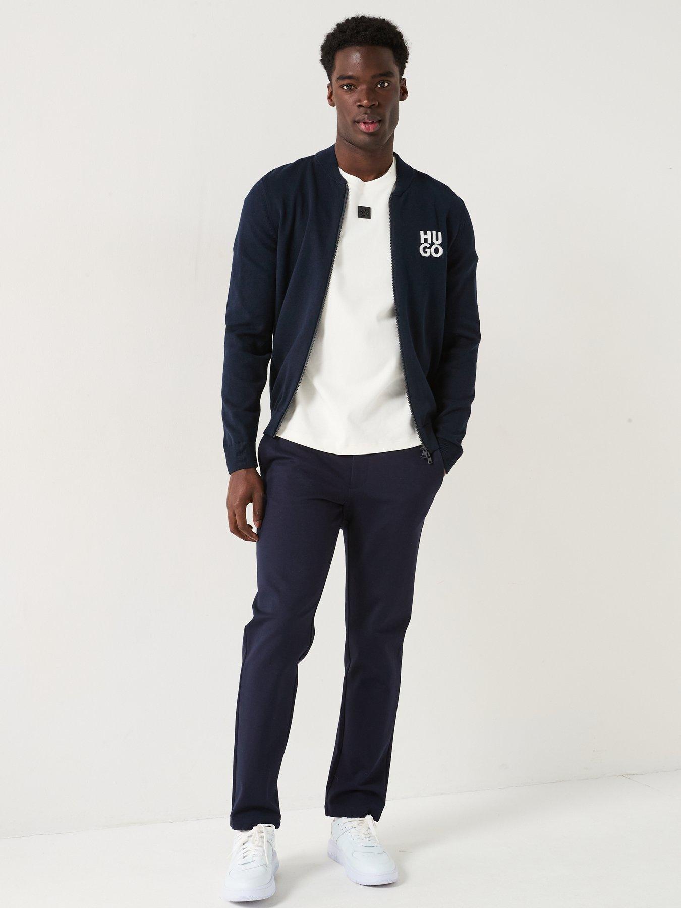 Image 3 of 6 of HUGO Solouh Regular Fit Stacked Logo Baseball Zip Through Knitted Jumper - Dark Blue
