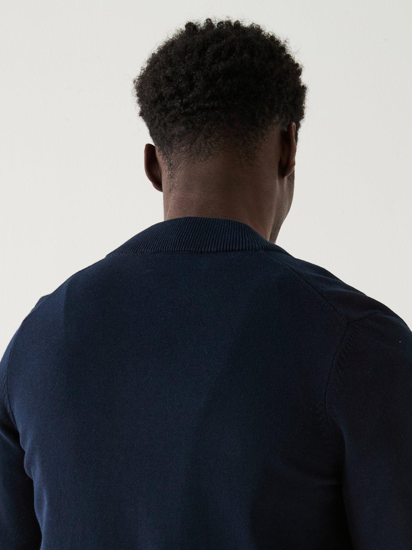 Image 4 of 6 of HUGO Solouh Regular Fit Stacked Logo Baseball Zip Through Knitted Jumper - Dark Blue