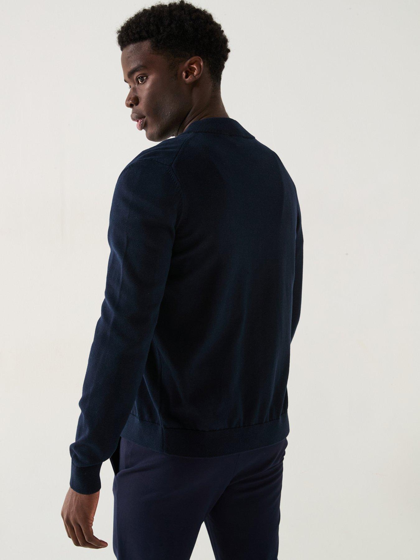 Image 5 of 6 of HUGO Solouh Regular Fit Stacked Logo Baseball Zip Through Knitted Jumper - Dark Blue