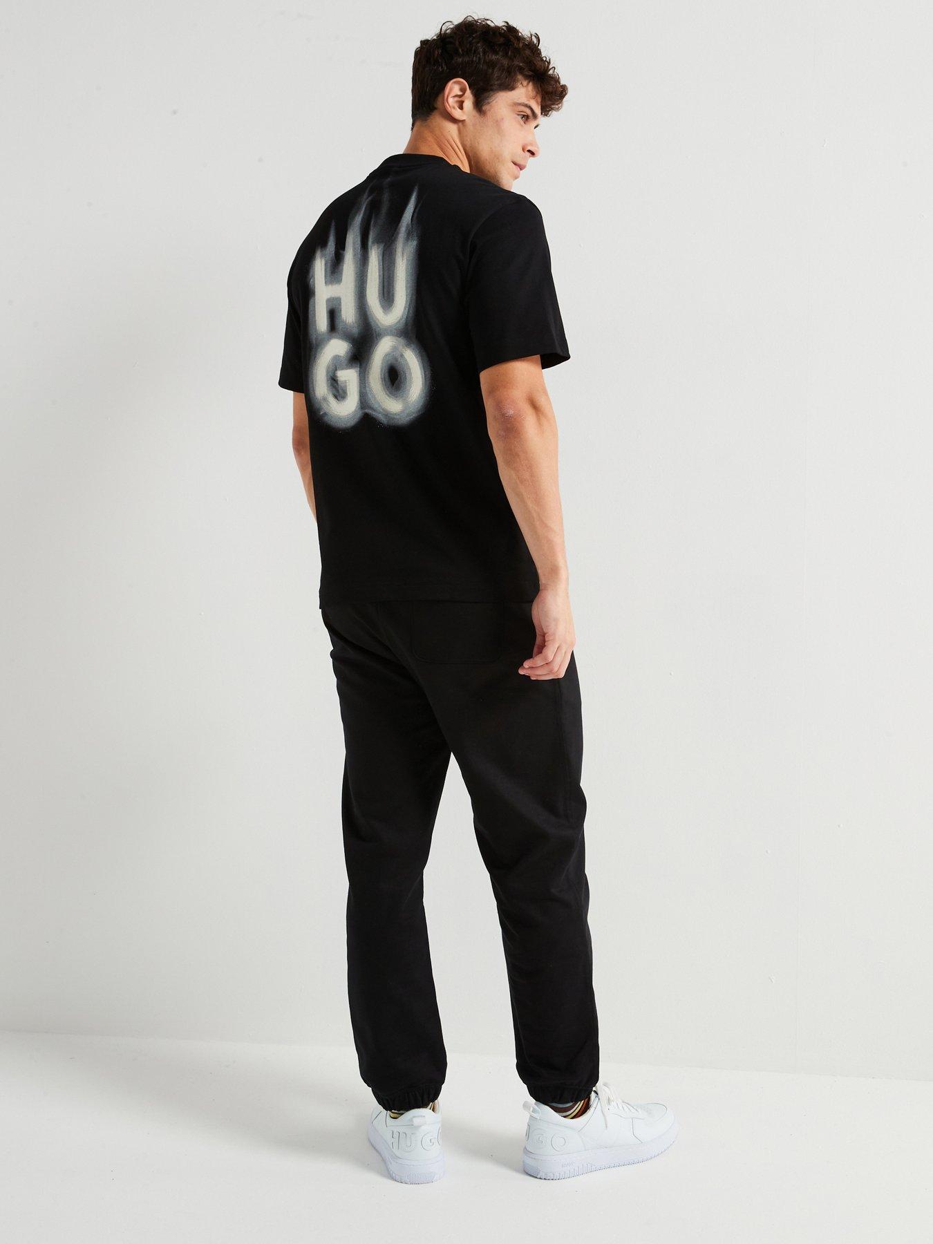 HUGO - T-shirt relaxed fit in morbido jersey con logo a contrasto - Nero