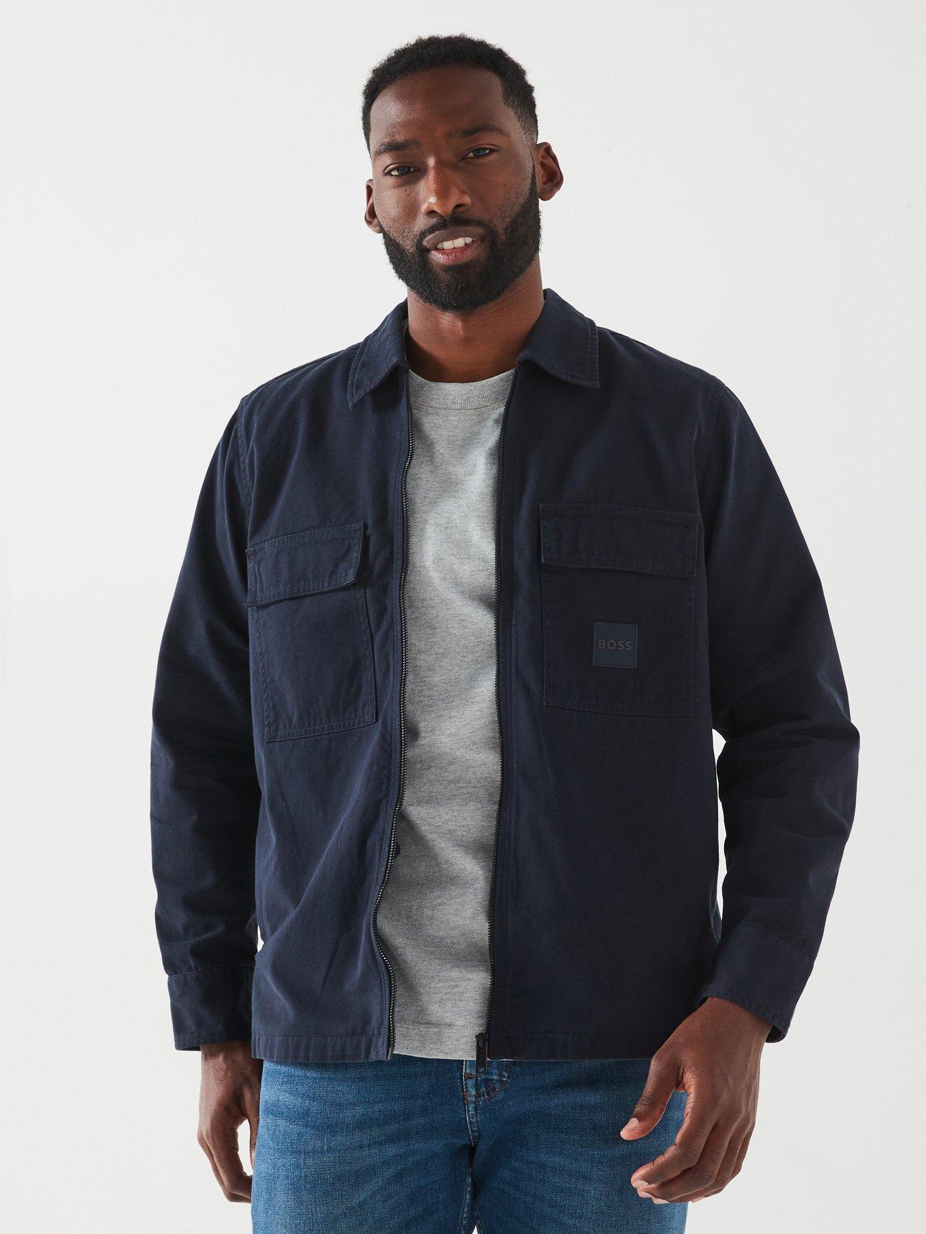 Image 1 of 6 of BOSS Lovel-Zip_15_M Oversized Fit Zip Overshirt - Dark Blue
