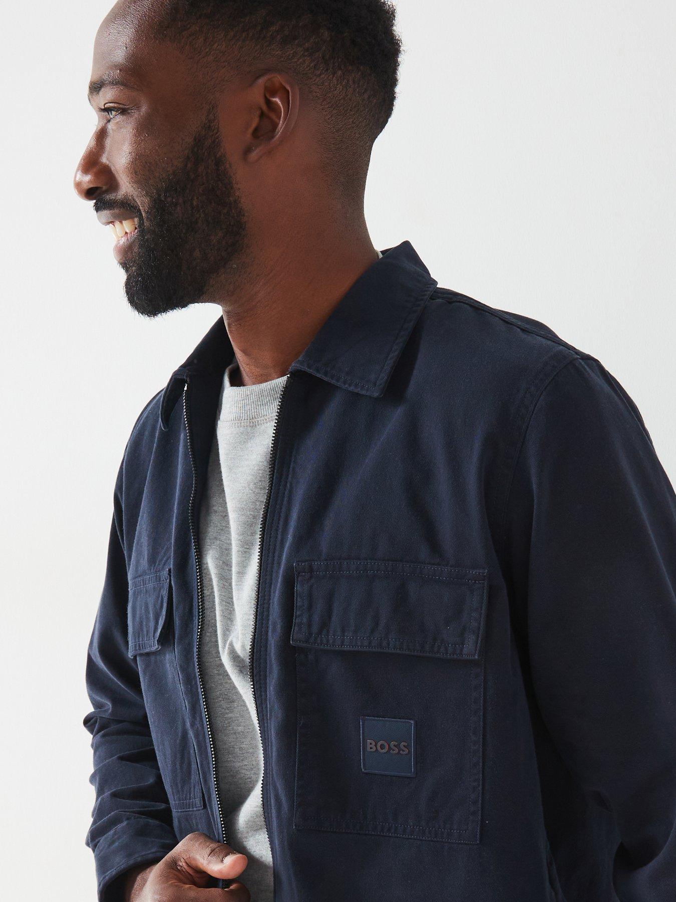 Image 4 of 6 of BOSS Lovel-Zip_15_M Oversized Fit Zip Overshirt - Dark Blue