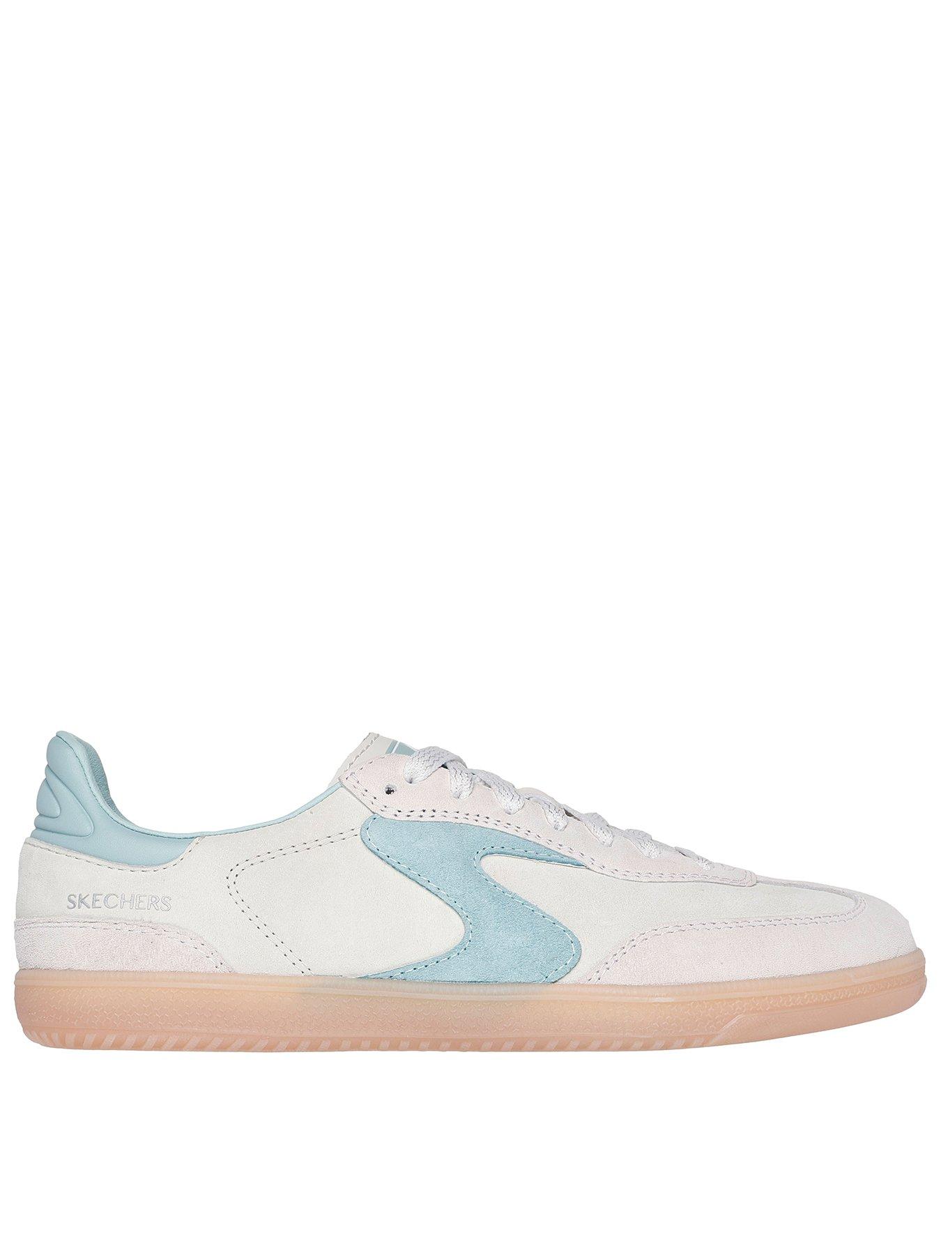 undefined Hotshot Suede Colorblocked Overlay Lace-up Trainer - Natural Suede/aqua Trim