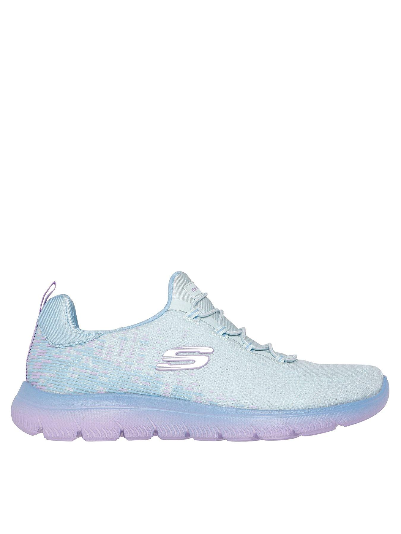 undefined Summits Breathable Monomesh Bungee Slip-On W/ Memory Foam Mesh/Lavender Trim - Light Blue