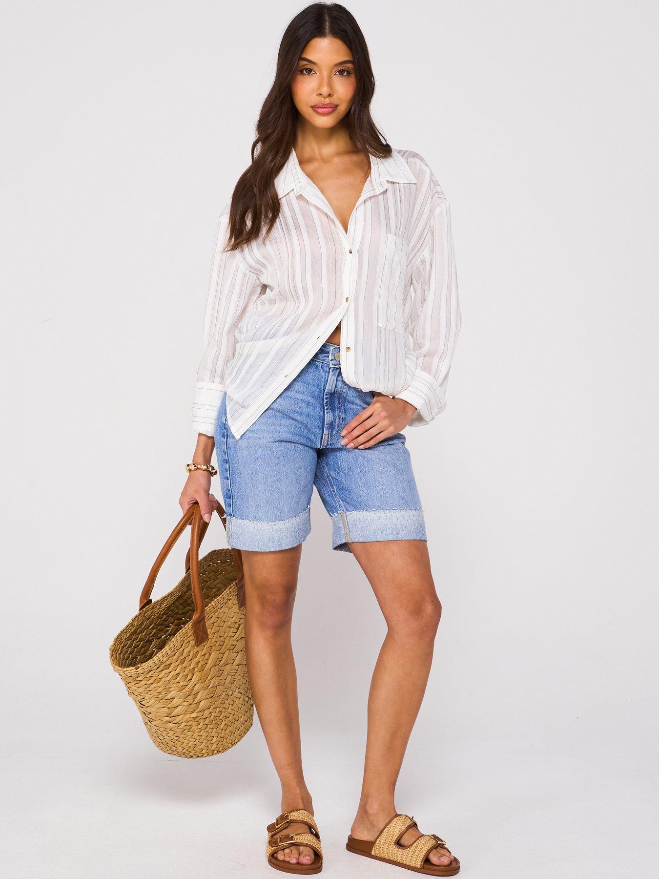 Image 3 of 6 of V by Very Boyfriend Denim Shorts - Mid Wash