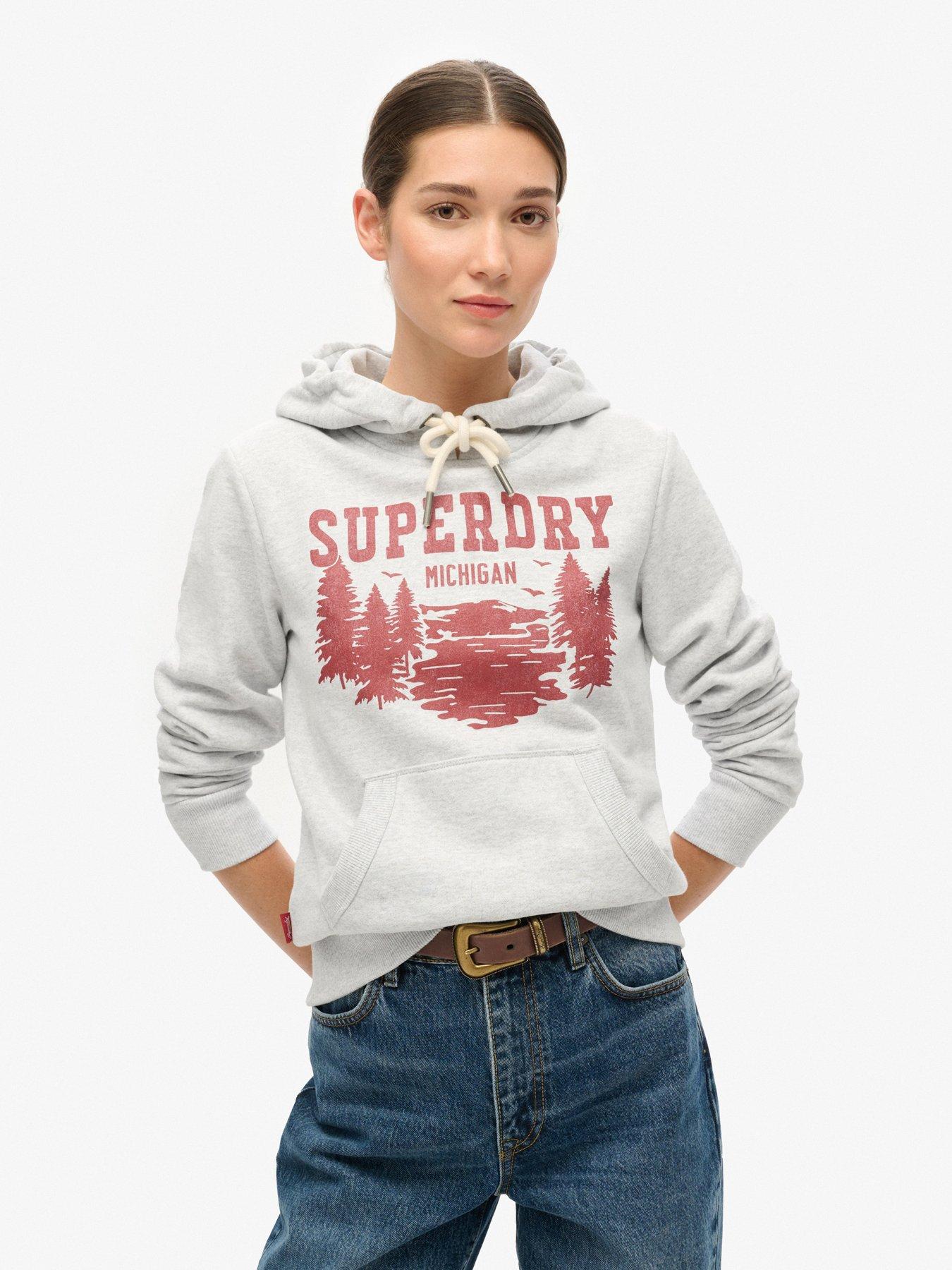 Superdry Lo-Fi Outdoor Graphic Hoodie - Grey, Grey, Size 12, Women