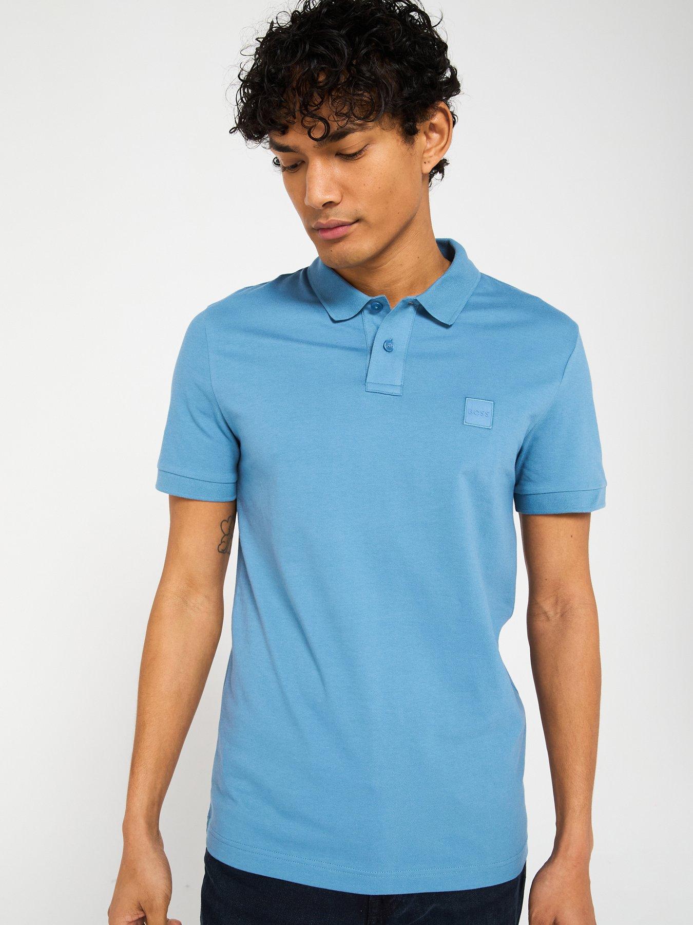 undefined Passenger Slim Fit Tonal Patch Logo Polo Shirt - Light Blue