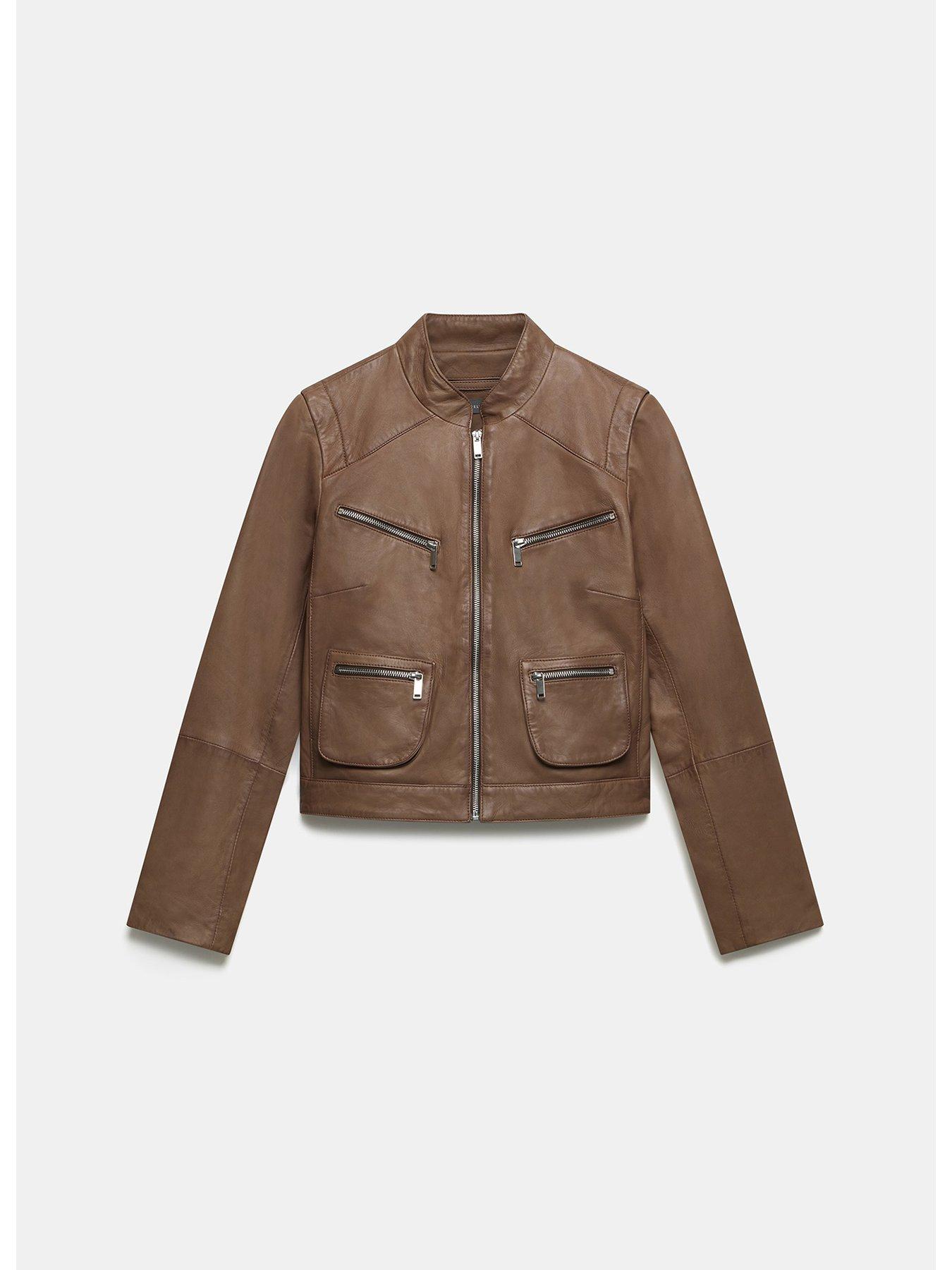 Mint velvet tan leather jacket best sale