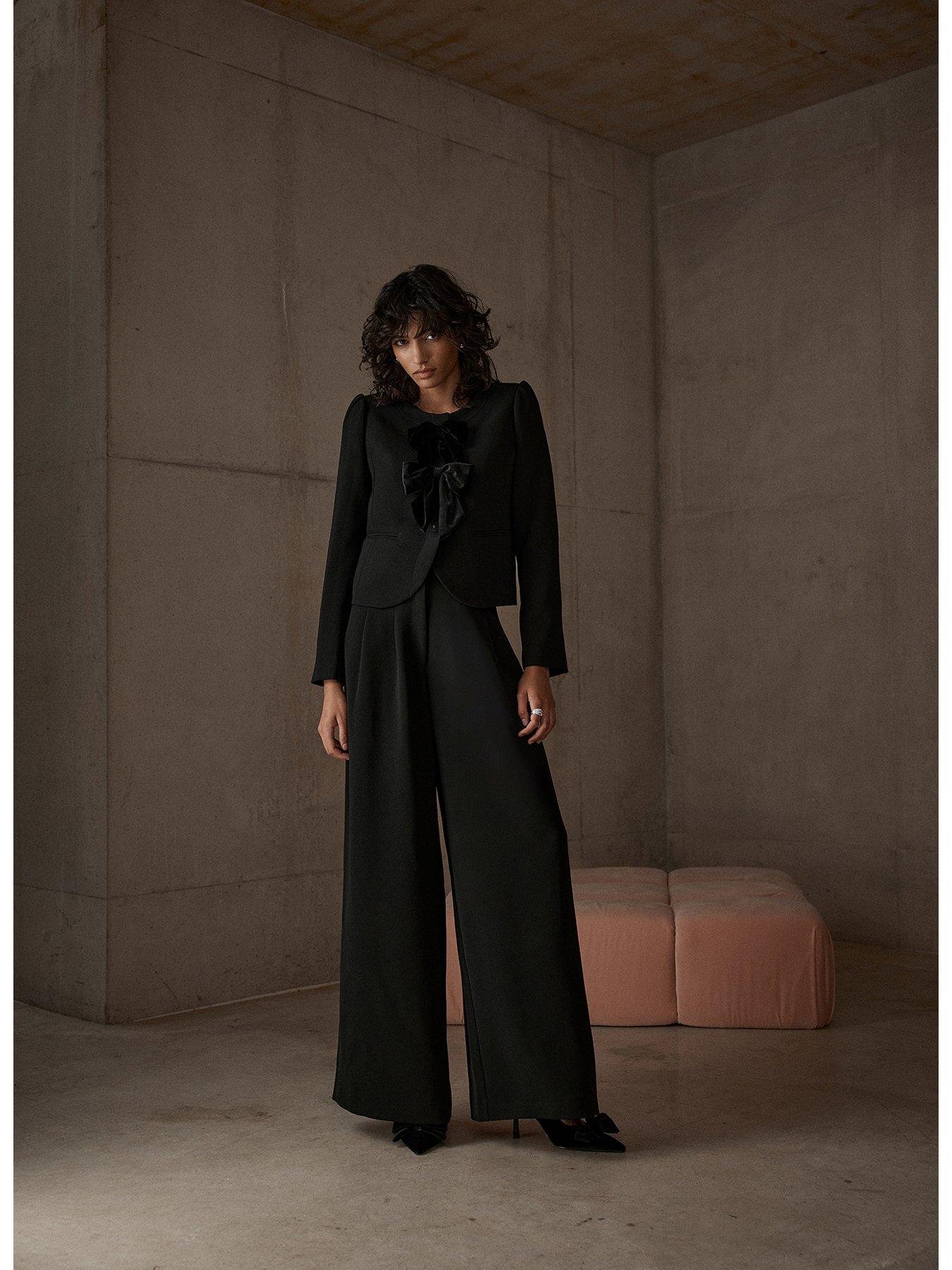 Image 2 of 6 of Mint Velvet Bow Detail Cropped Jacket - Black