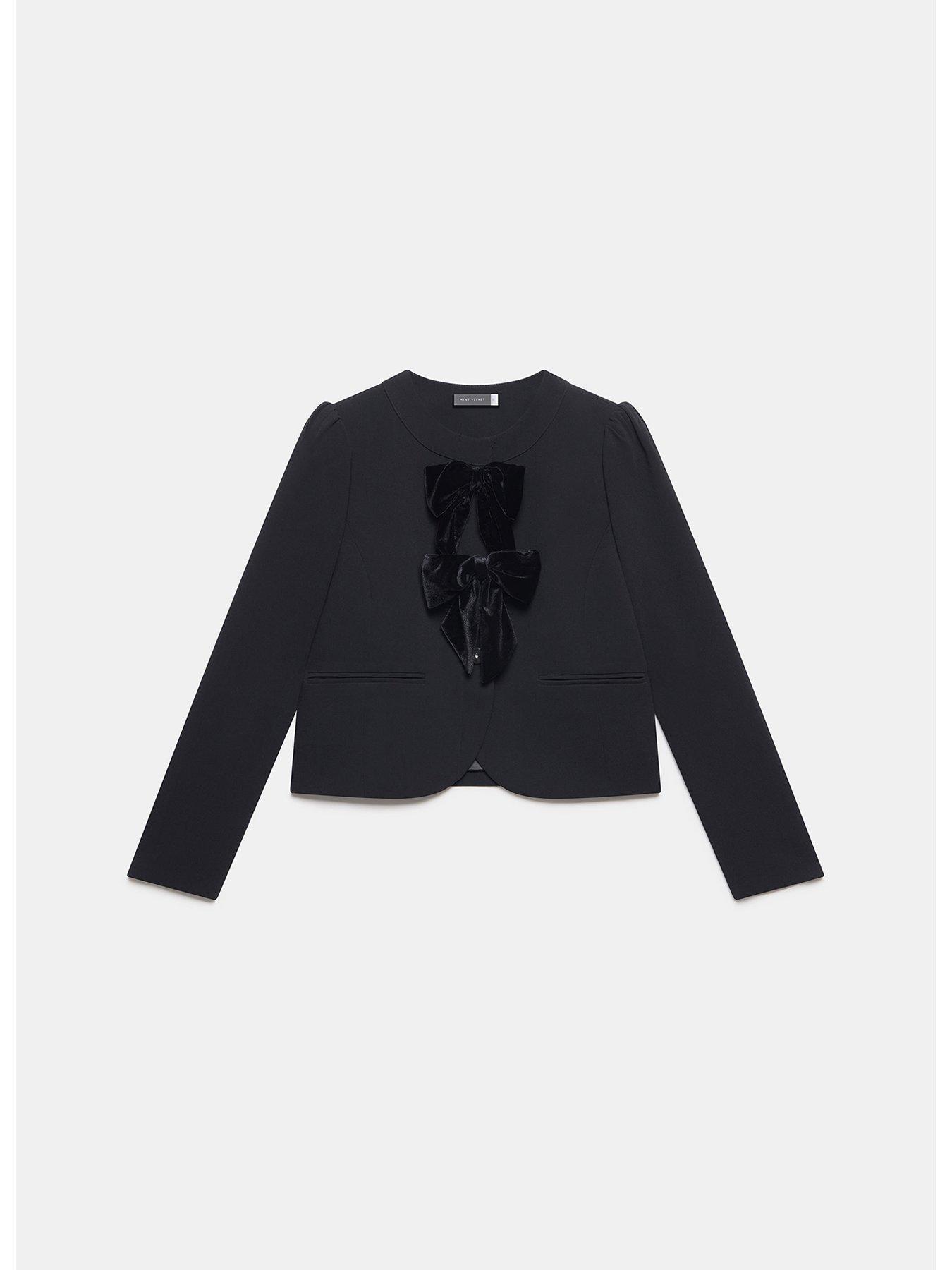 Image 5 of 6 of Mint Velvet Bow Detail Cropped Jacket - Black