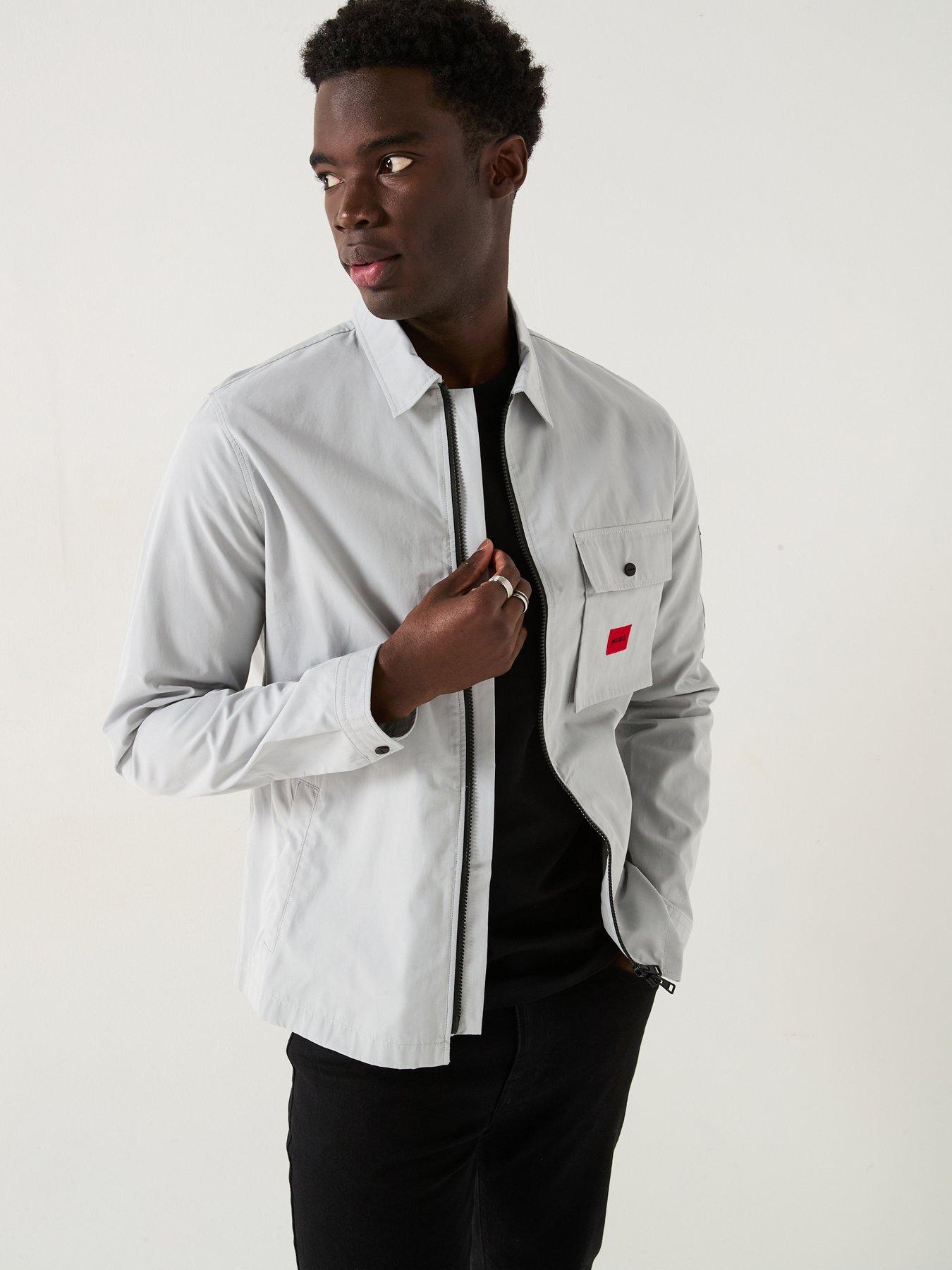 undefined Emmond Patch Pocket Logo Zip Thru Overshirt - Grey