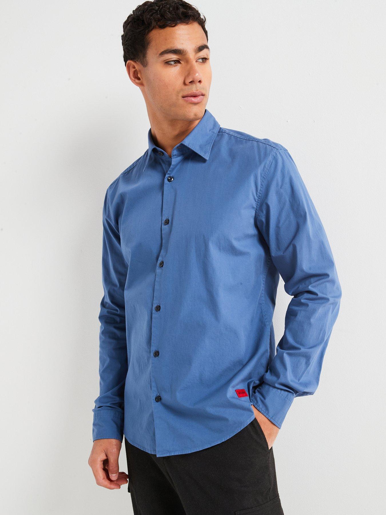 undefined Ermo Patch Logo Slim Fit Long Sleeve Shirt - Blue