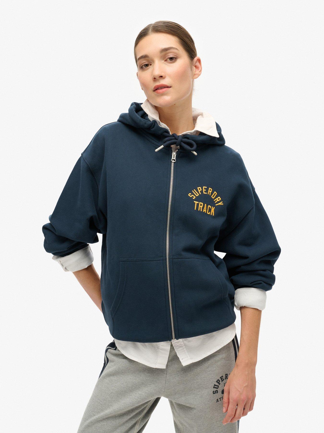 Superdry College Logo Boyfriend Zip Hoodie - Blue