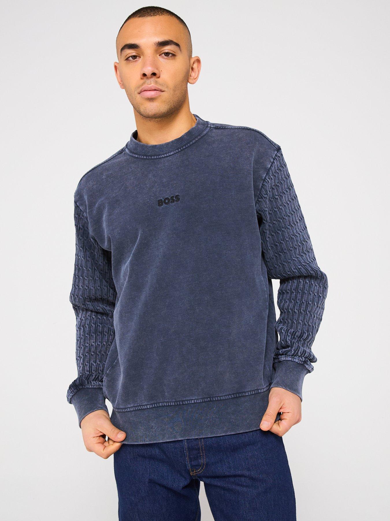 undefined We Cable Sleeve Relaxed Fit Crew Neck Sweatshirt - Dark Blue