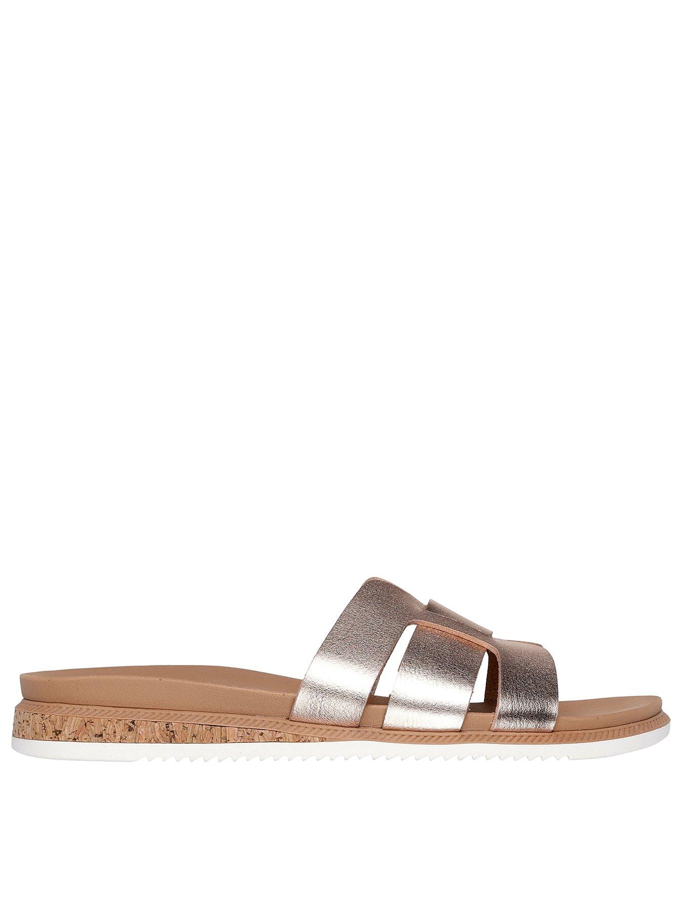 Skechers Desert Kiss Low Duraleather Strap Slide, Bright Gold, Size 5, Women