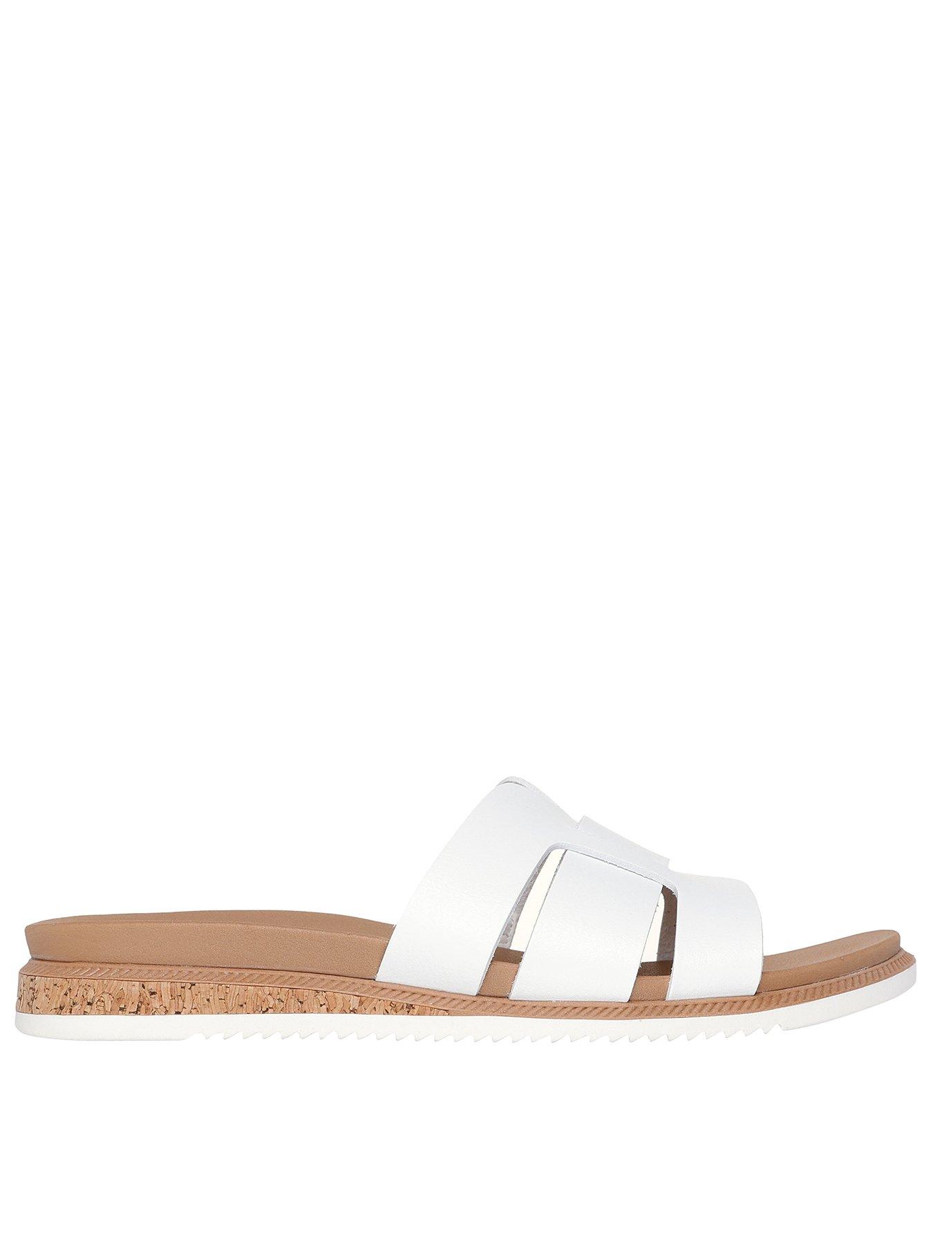 Skechers Desert Kiss Low Duraleather Double H Strap Slide Duraleather Sliders - White