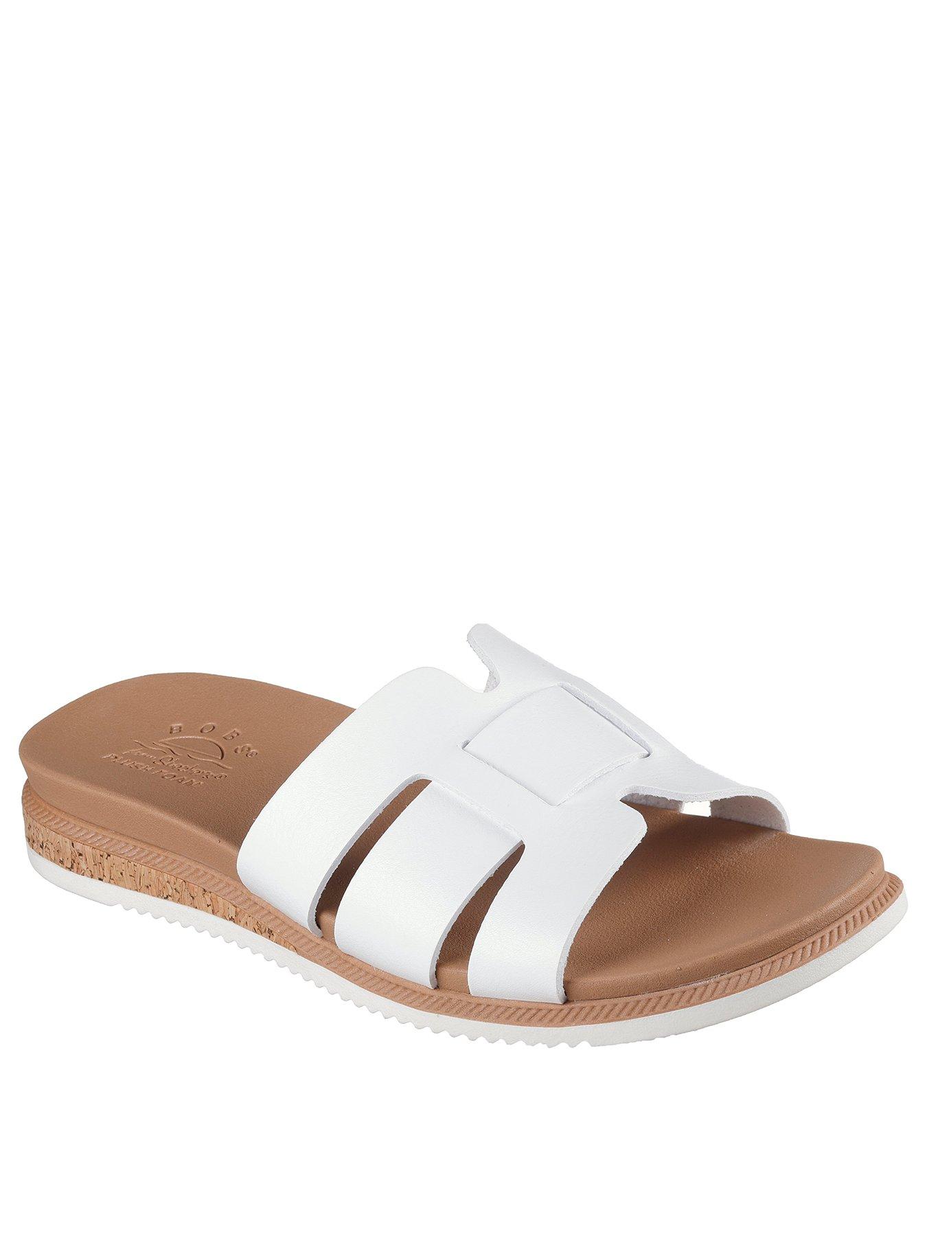 Image 2 of 5 of Skechers Desert Kiss Low Duraleather Double H Strap Slide Duraleather Sliders - White